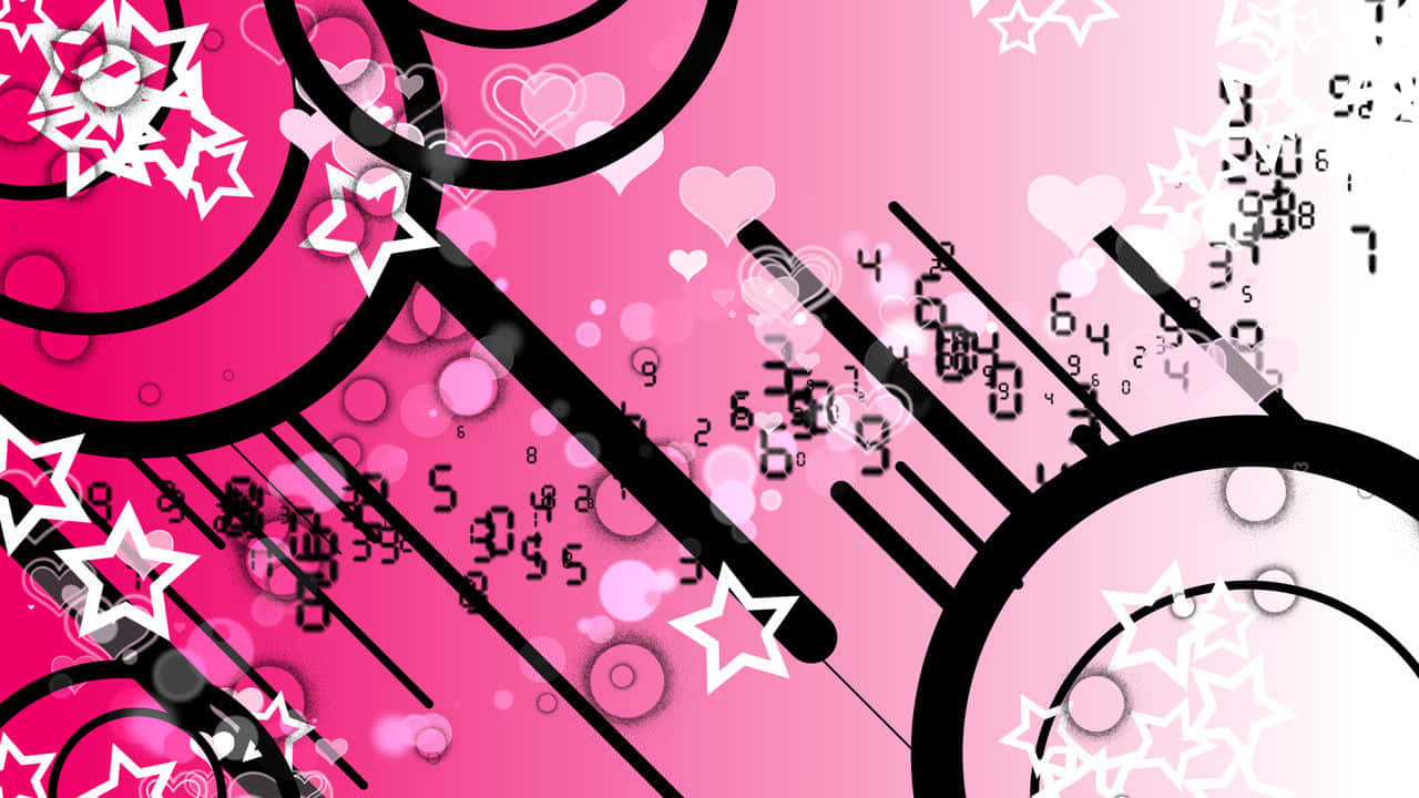 abstract pink black graphic design, vibrant pink background, bold black geometric shapes, HD Desktop Wallpaper
