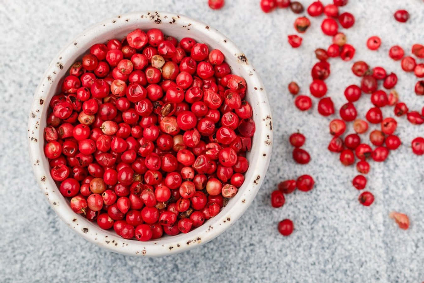 Pink Peppercorn, white speckled bowl, vibrant red peppercorns, HD Desktop Wallpaper