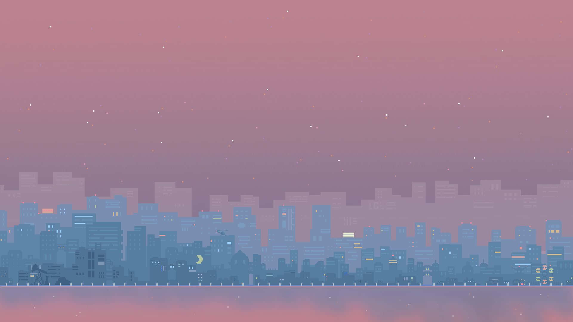 pink pixel art, pixel-art city skyline, twilight, Full HD Desktop Wallpaper
