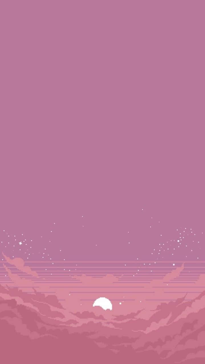 Pink Pixel Art, pixel-art sunset, white sun, HD Phone Wallpaper