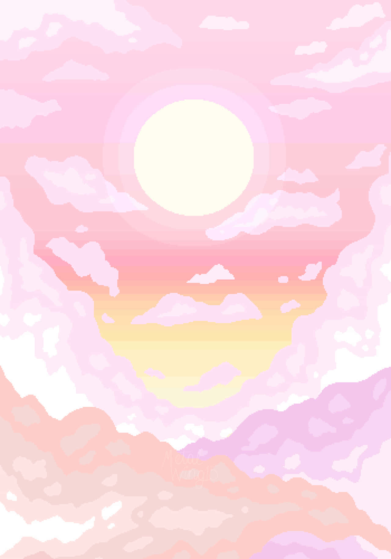pink pixel art, pastel sunset, glowing sun, HD Phone Wallpaper