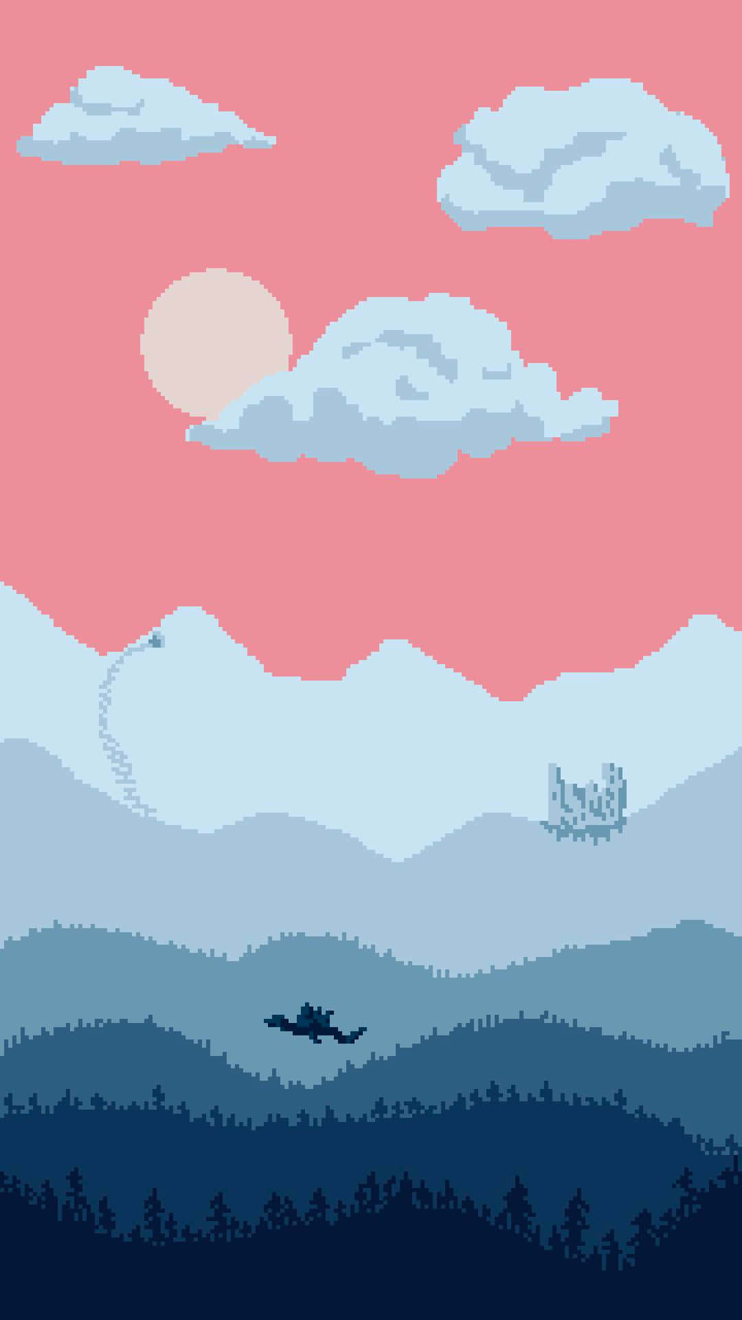 pink pixel art, pink sky, flying creature, Full HD Phone Wallpaper