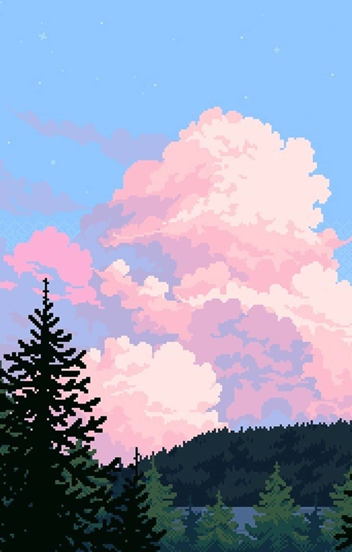 pink pixel art, pale pink background, pink clouds, HD Phone Wallpaper