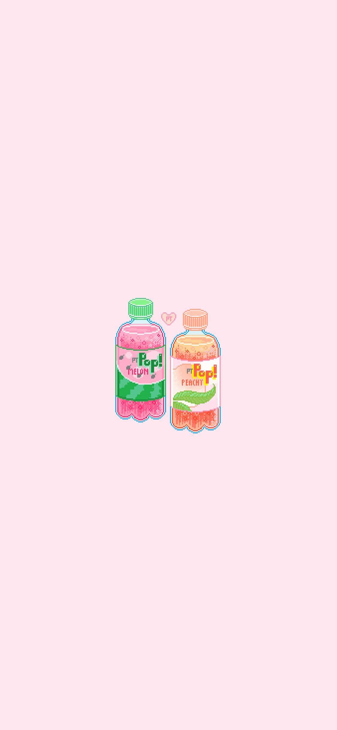 pink pixel art, soda bottles, pink and orange fizzy contents, Full HD Phone Wallpaper