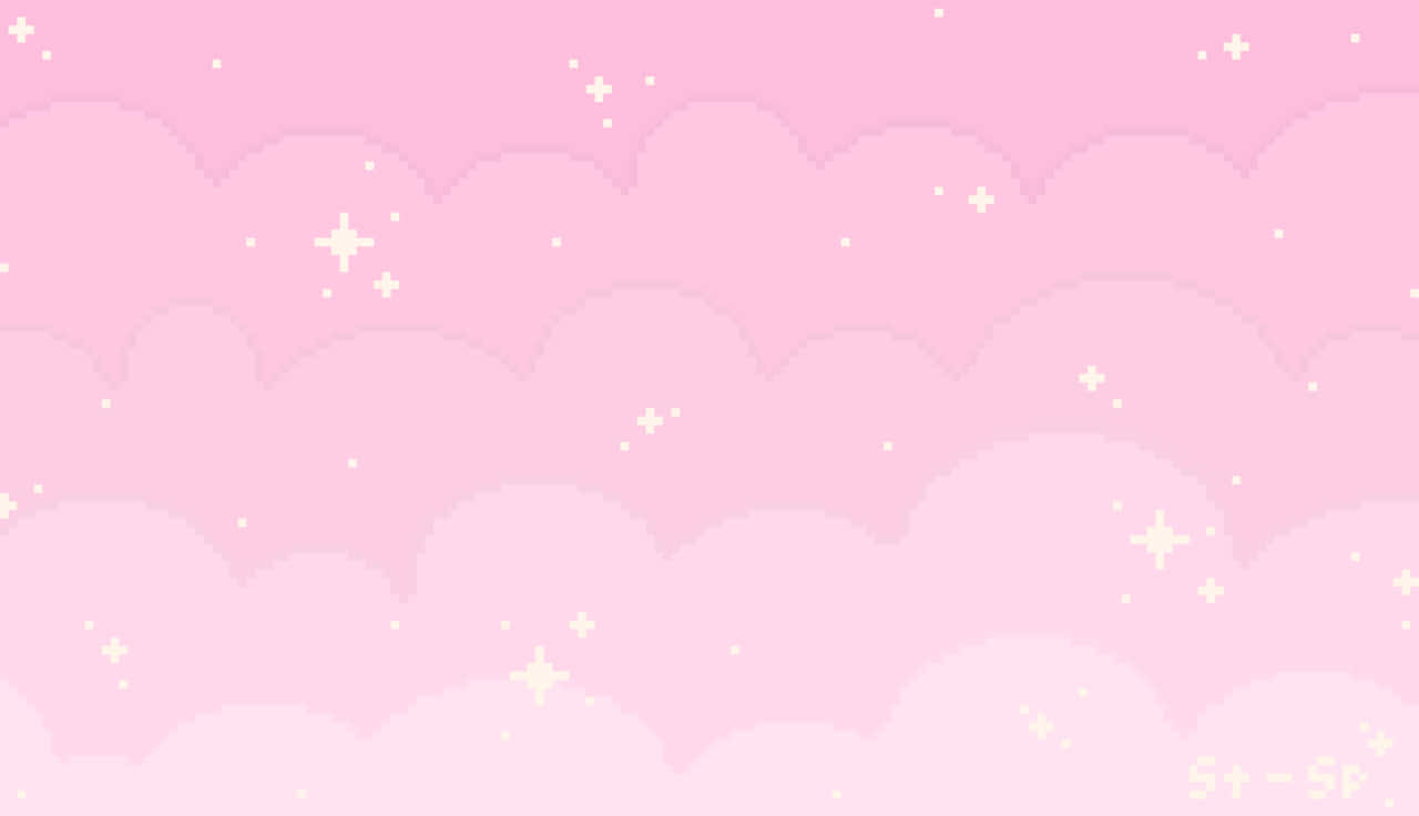 Pink Pixel Art, soft pink pixelated clouds, glowing white stars, HD Desktop Wallpaper
