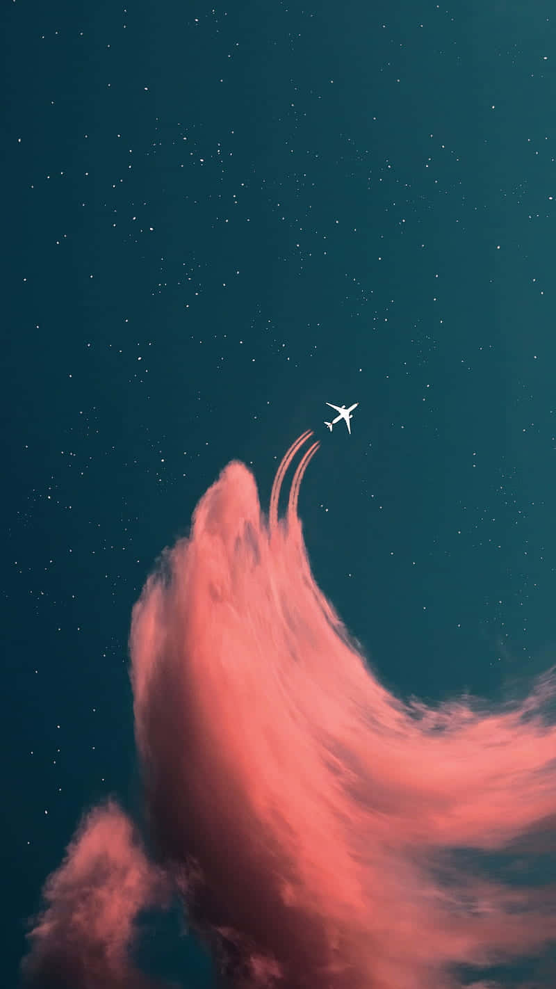 Pink Plane, starry night sky, swirling coral cloud, HD Phone Wallpaper