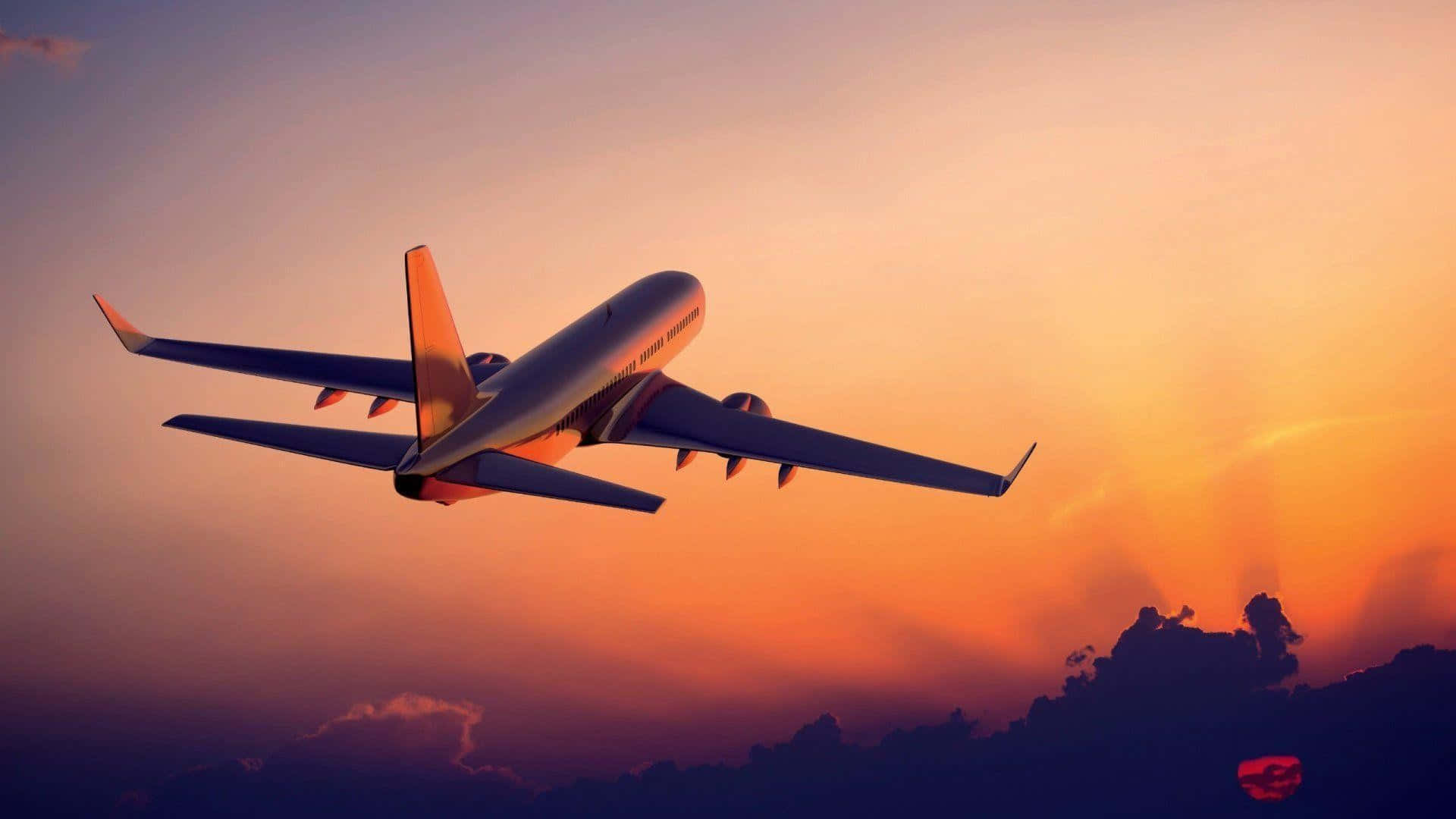 Pink Plane, sunset sky, orange and purple hues, Full HD Desktop Wallpaper