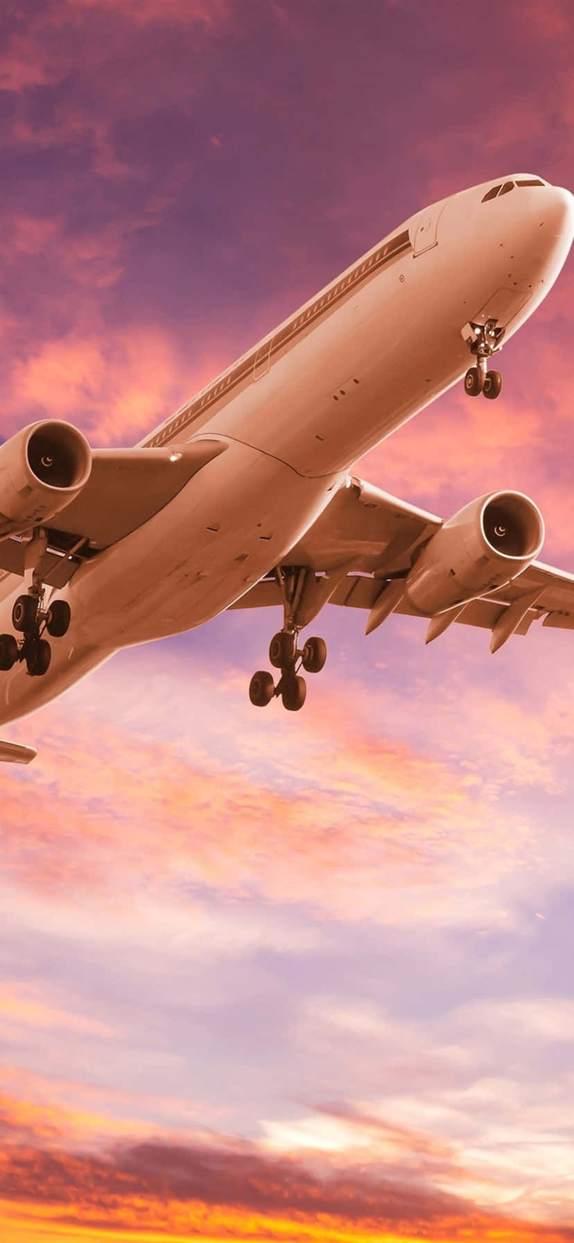 pink plane, blue sky, vibrant sunset sky, HD Phone Wallpaper