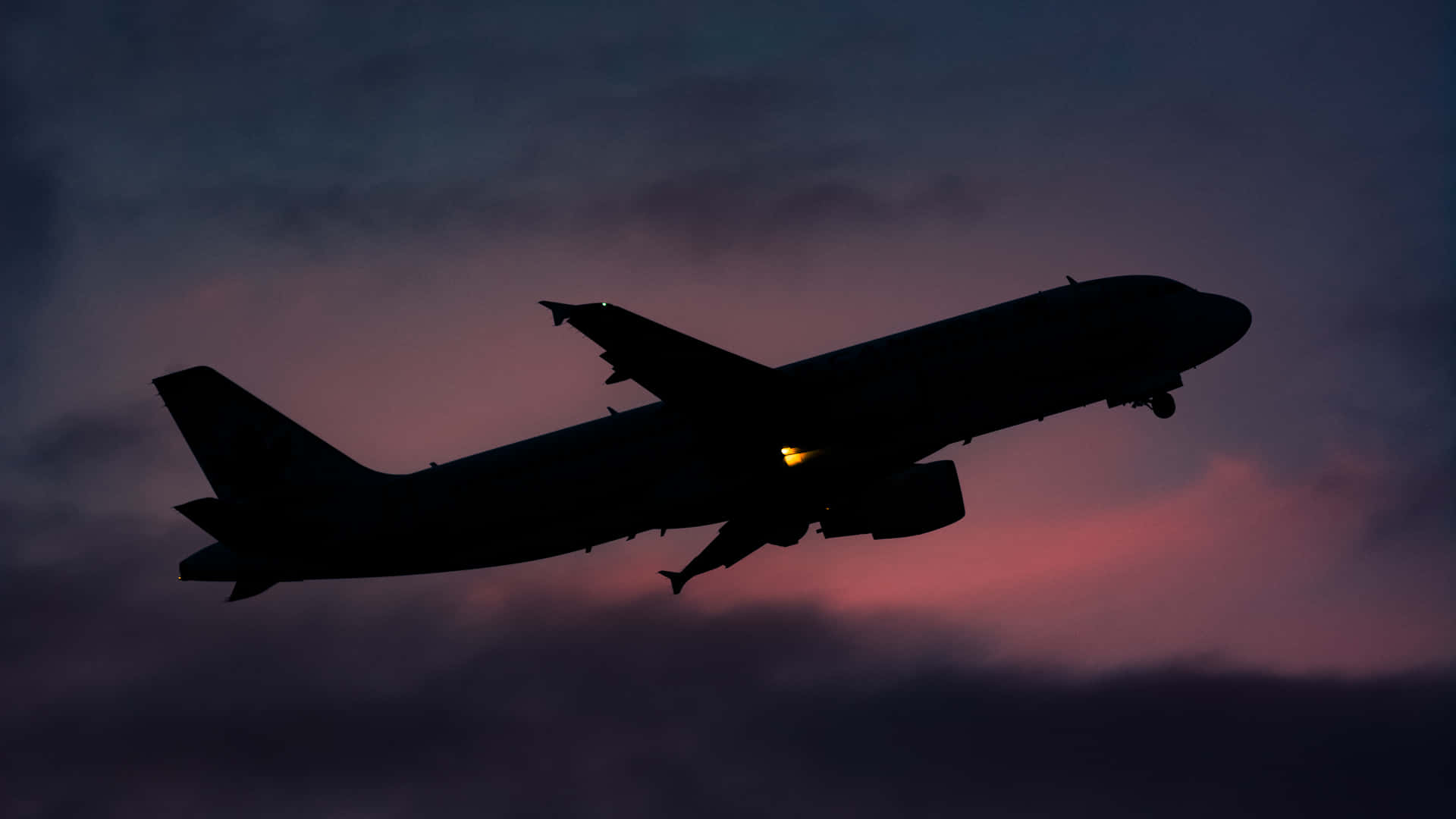 Pink Plane, twilight sky, pink and purple hues, Full HD Desktop Wallpaper