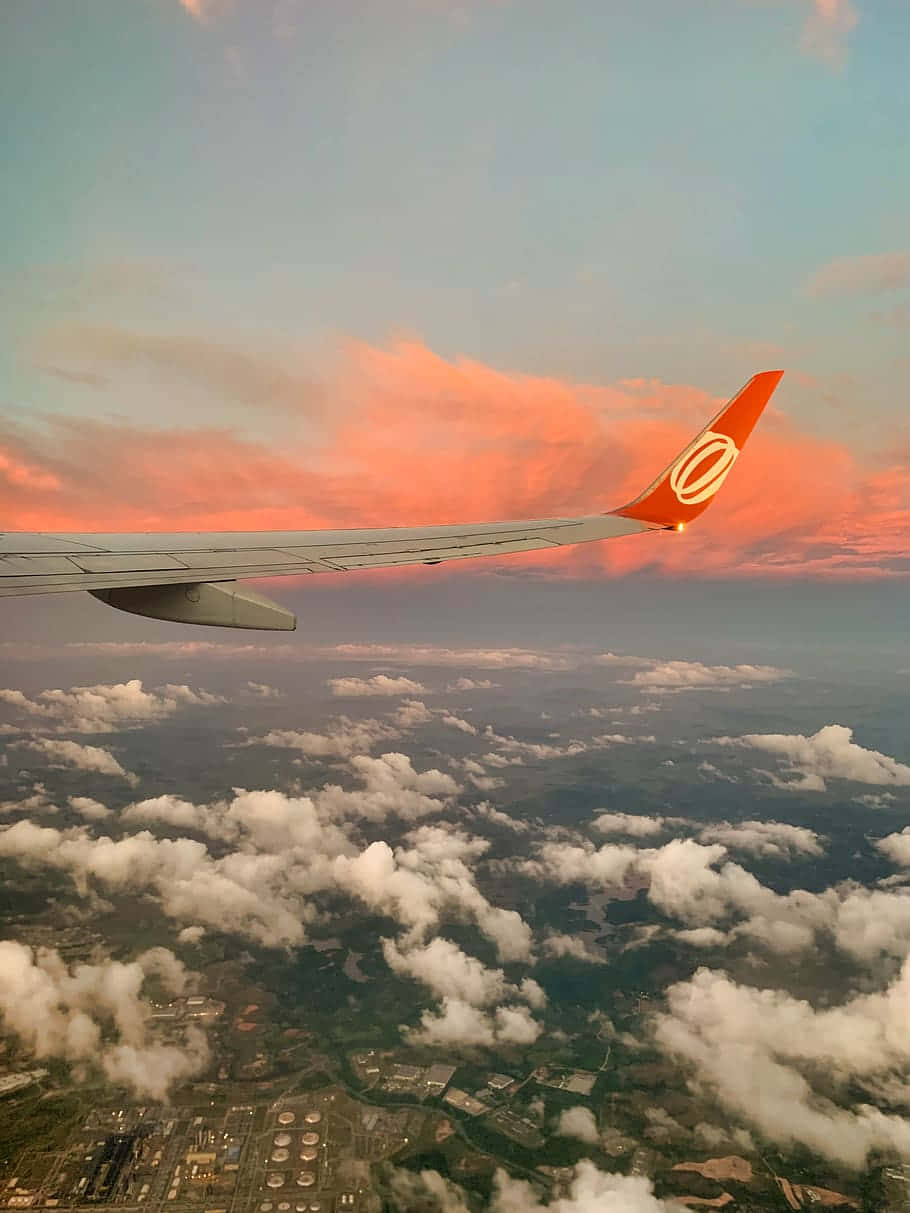 Pink Plane, sunset, fiery orange sky, SD Phone Wallpaper