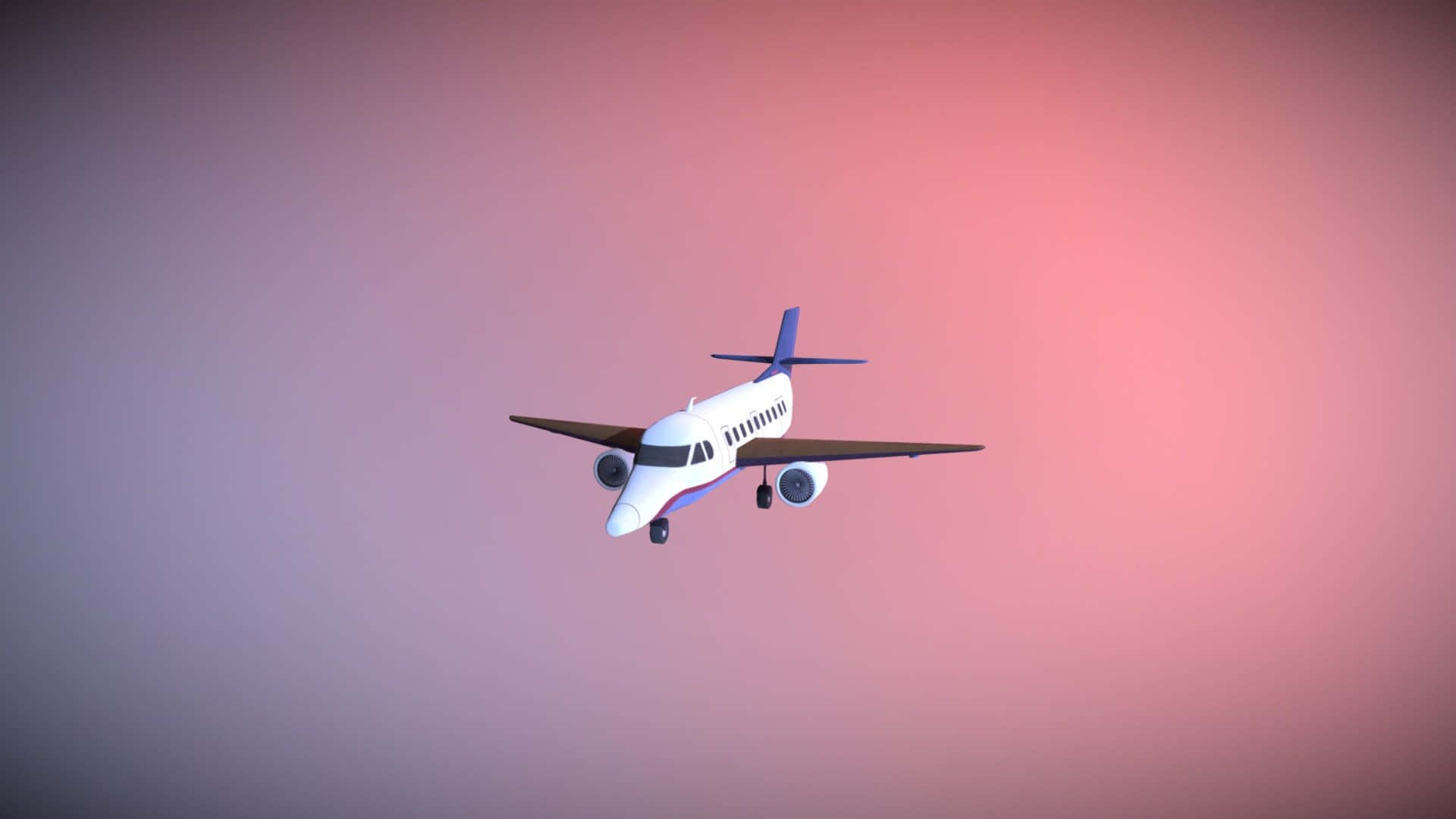 Pink Plane, white and blue passenger airplane, soft gradient sky, Full HD Desktop Wallpaper
