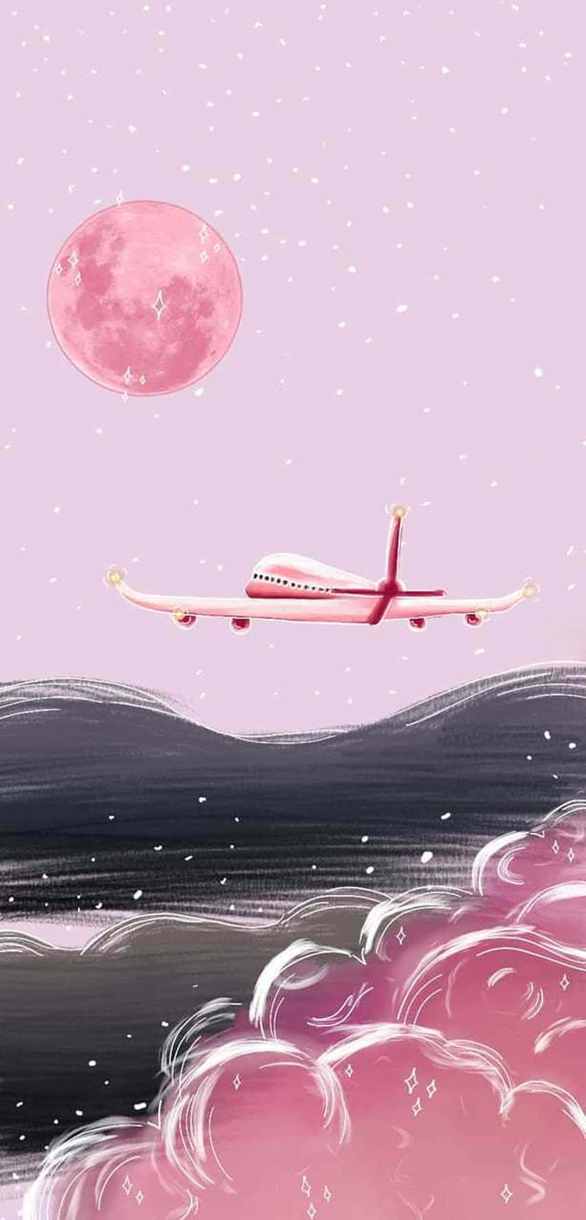Pink Plane, pink airplane, pink moon, HD Phone Wallpaper