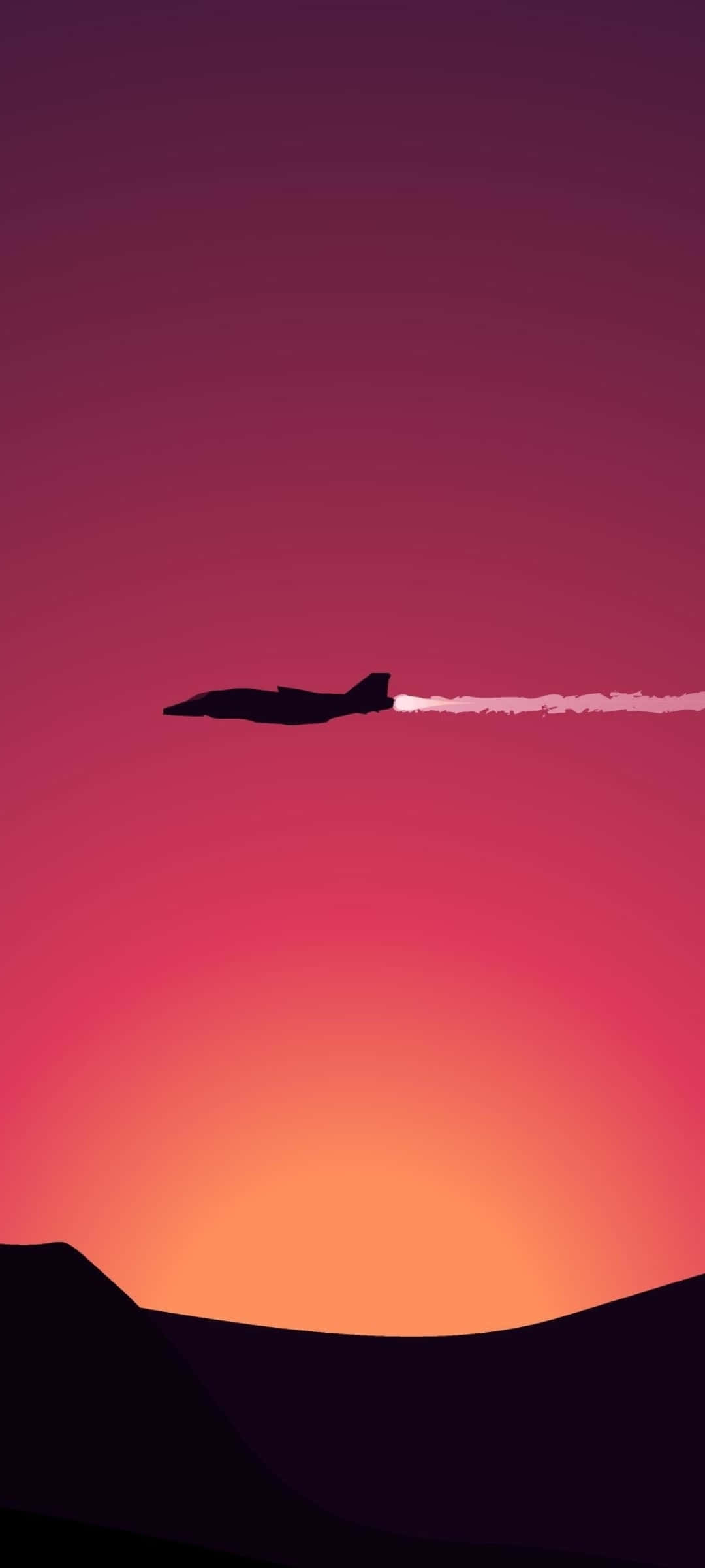 Pink Plane, vibrant sunset sky, white trail, Full HD Phone Wallpaper