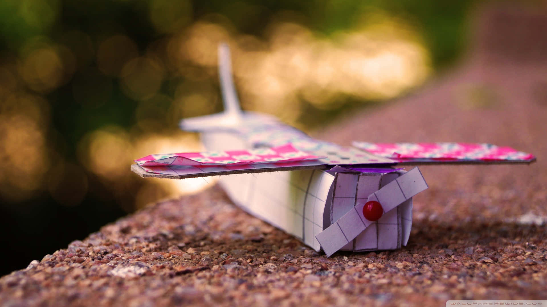 Pink Plane, floral wings, textured stone surface, Full HD Desktop Wallpaper