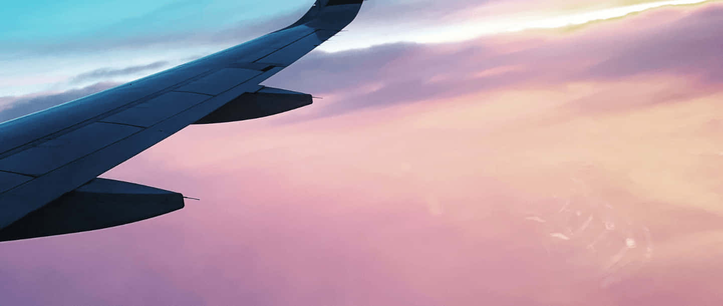 Pink Plane, soft pink and blue sunset sky, airplane wing silhouette, HD Desktop Wallpaper