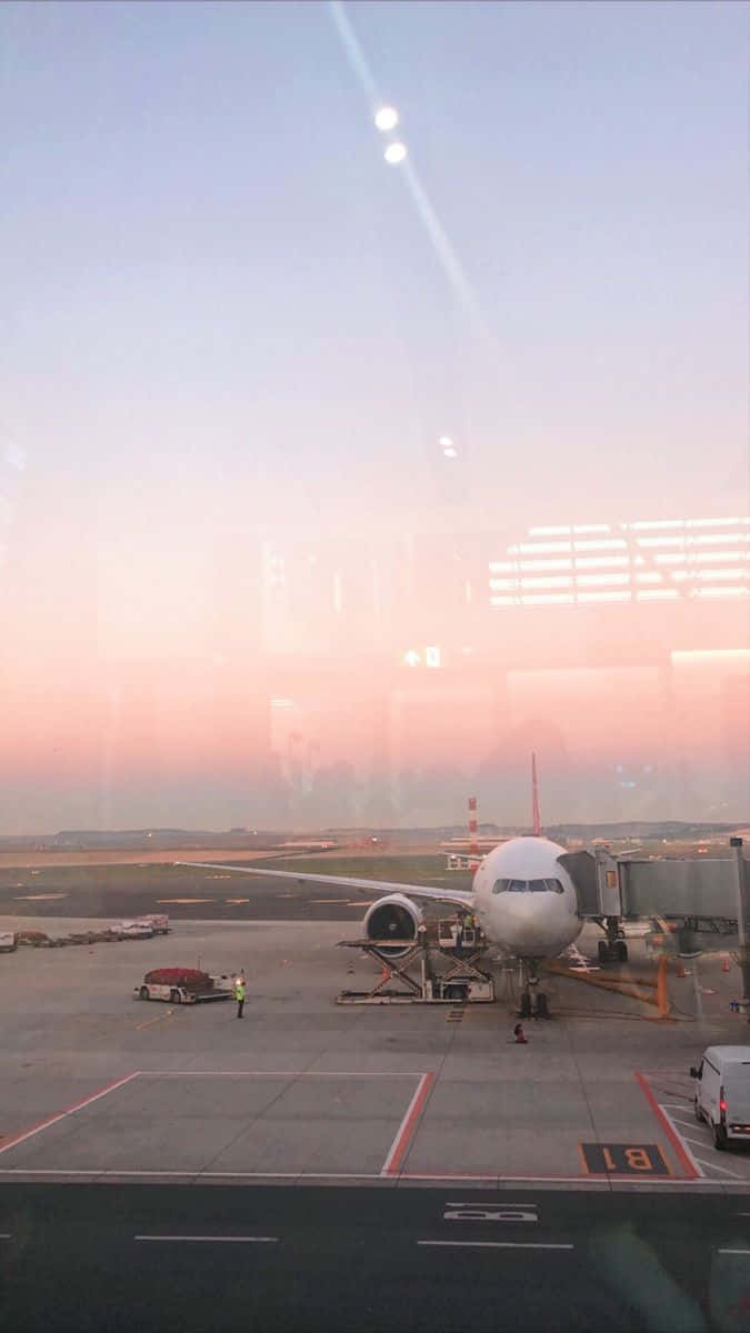 Pink Plane, passenger jet, airport gate, SD Phone Wallpaper