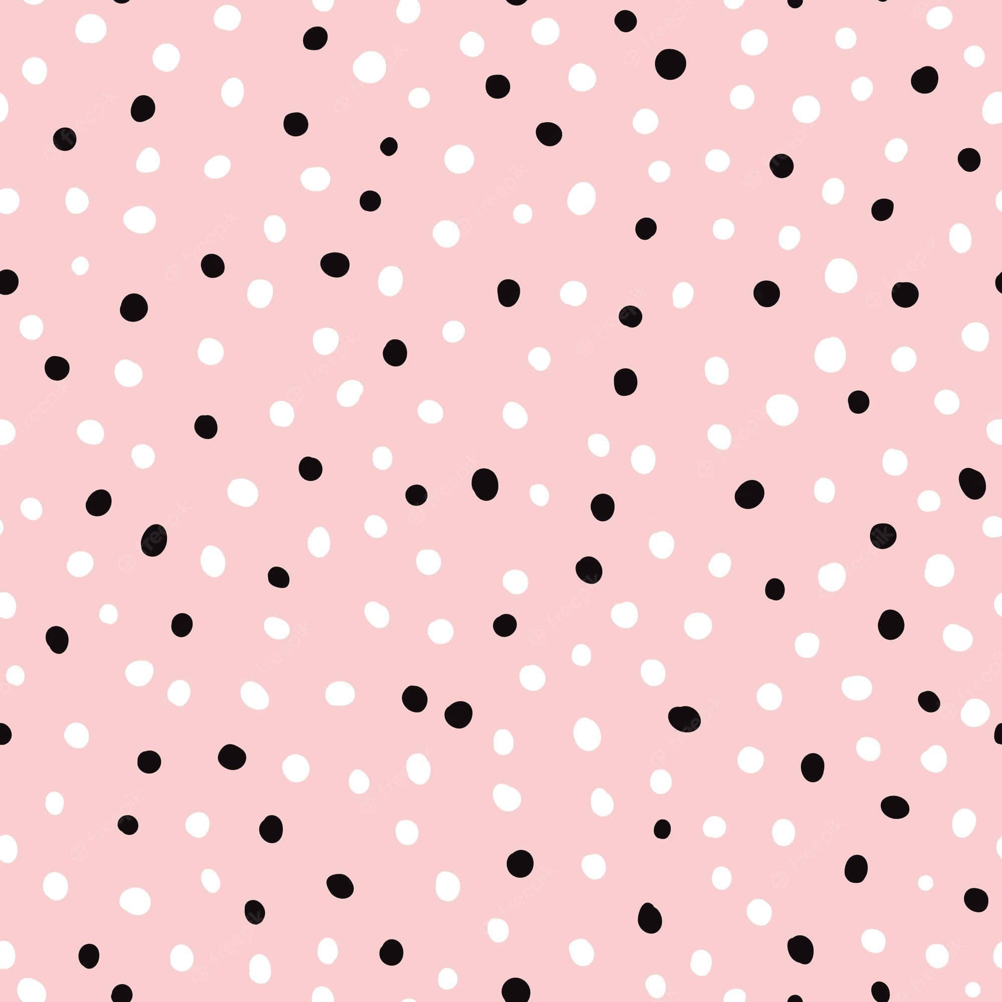 pink and black polka dot pattern, soft pink background, scattered black and white polka dots, Full HD Desktop Wallpaper