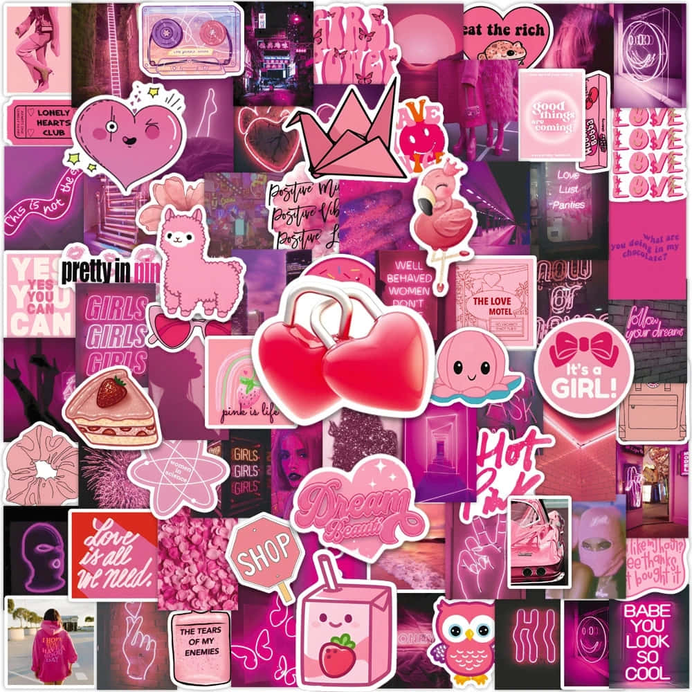 Preppy Pink Aesthetic Collage, pink collage, stickers, SD Desktop Wallpaper