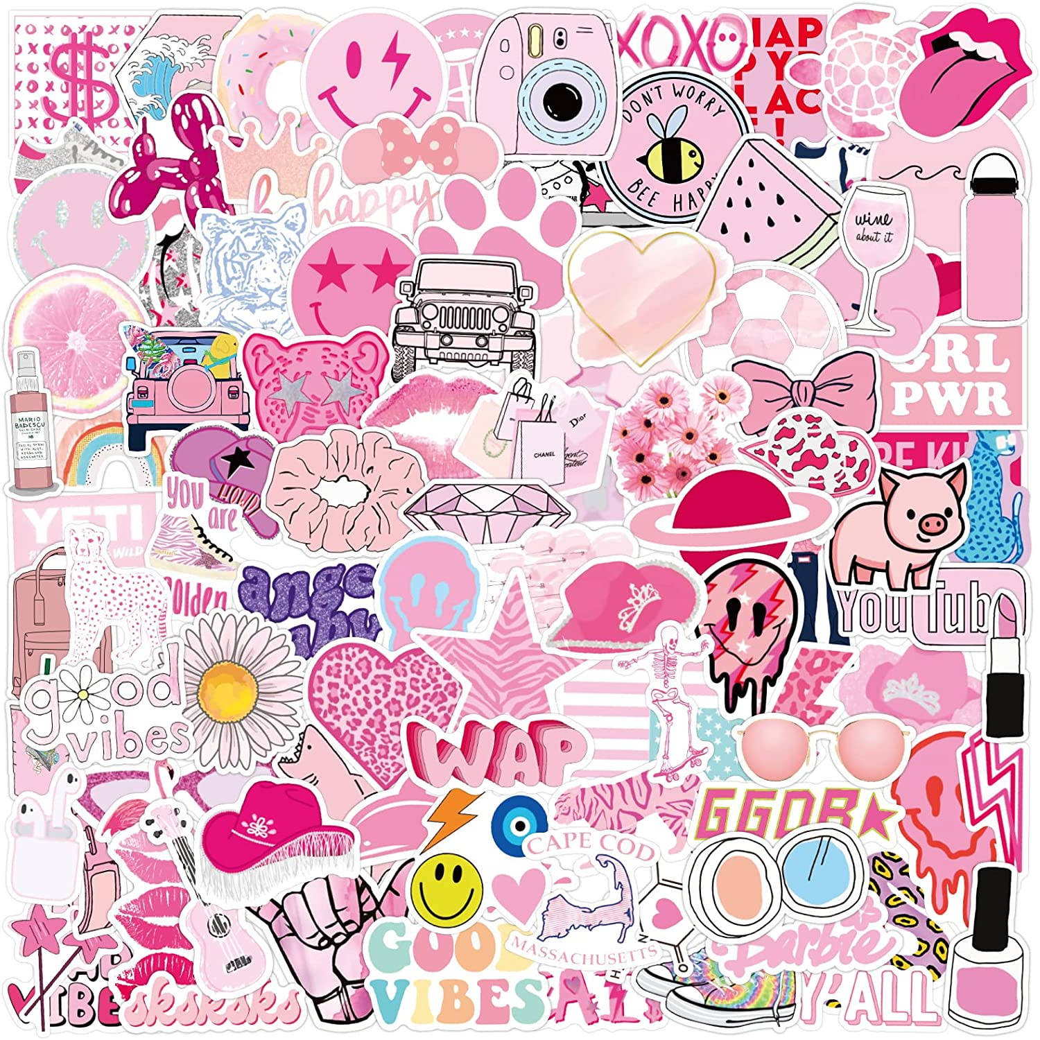 funky pink preppy, pink-themed stickers, hearts, HD Desktop Wallpaper