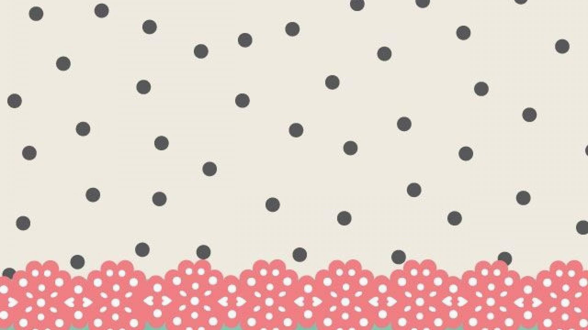 pink floral lace border, cream background, dark gray polka dots, Full HD Desktop Wallpaper