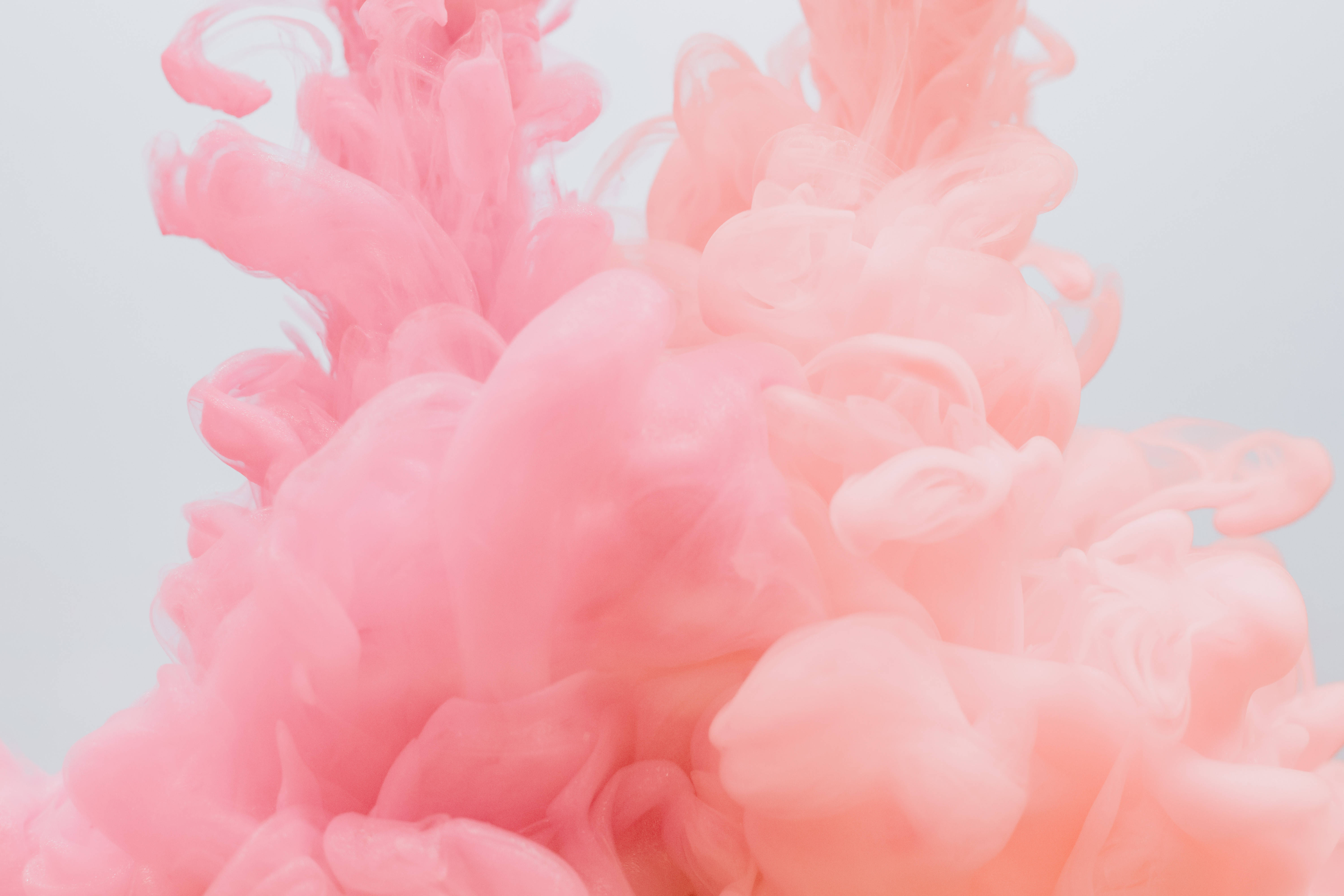 pink smoke, ink swirls, pale gray background, 5K Desktop Wallpaper