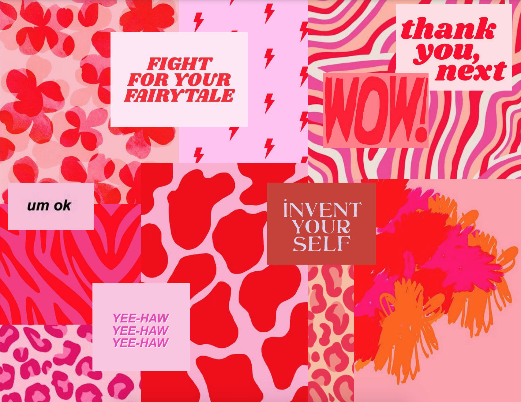 Pink Preppy, vibrant pink, red patterned collage, HD Desktop Wallpaper