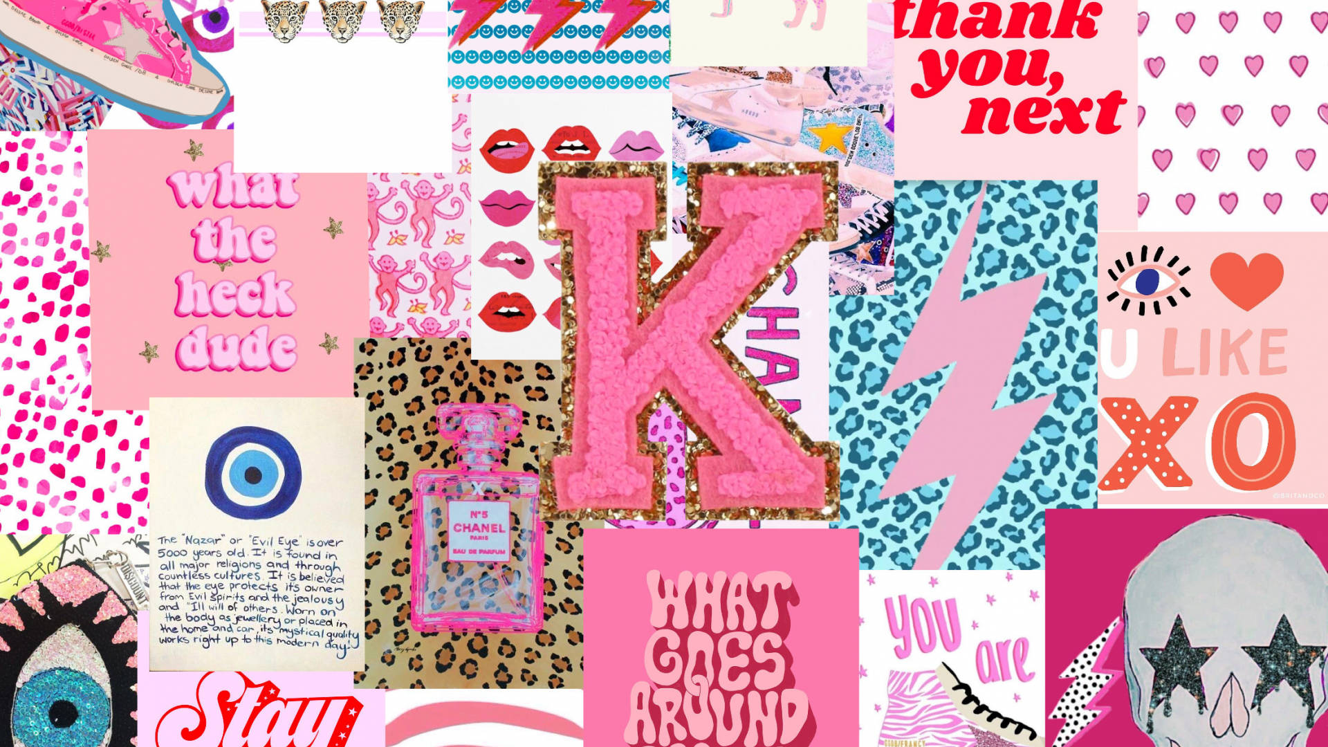 Pink Preppy, leopard print, glittery letter K, Full HD Desktop Wallpaper