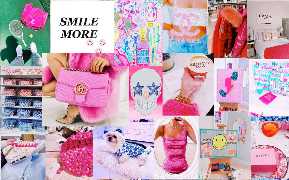 Pink Preppy, vibrant pink, luxury collage, SD Desktop Wallpaper