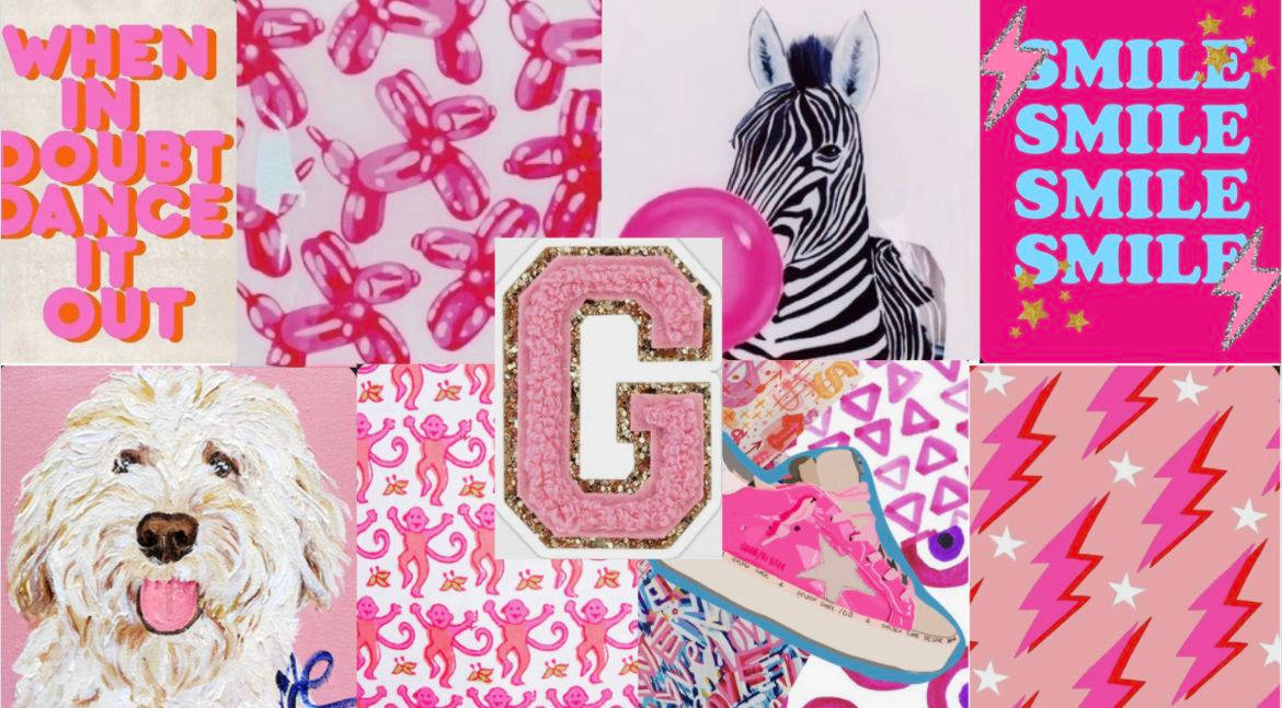 Pink Preppy, vibrant pink, zebra balloon dog, SD Desktop Wallpaper