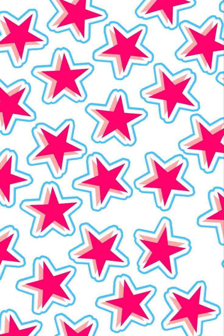 Pink Preppy Stars, vibrant pink stars, blue outlines, SD Phone Wallpaper