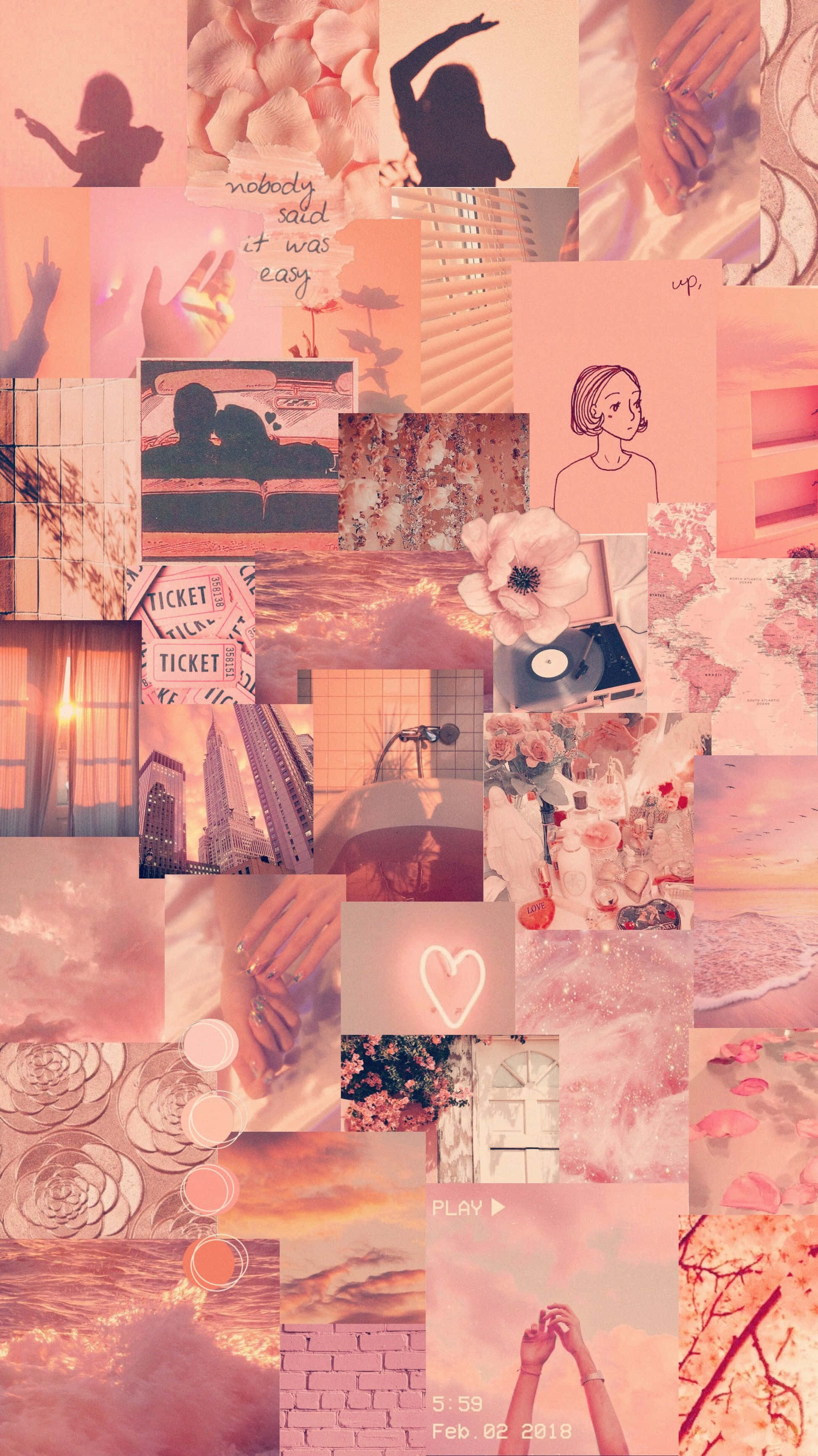 pink-toned, collage, hands, 2K Phone Wallpaper