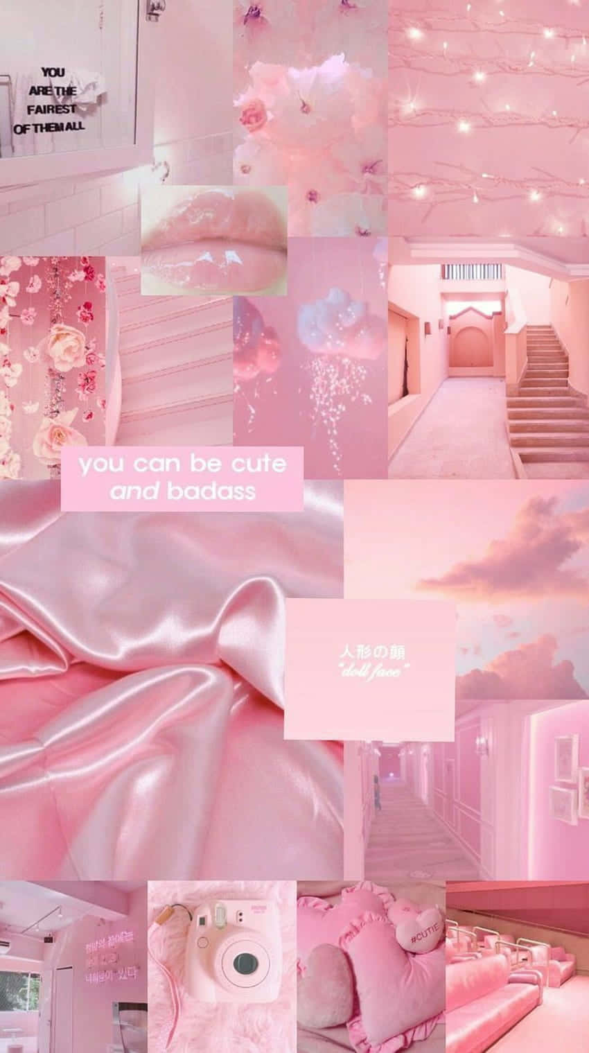 pastel pink aesthetic, cherry blossoms, string lights, HD Phone Wallpaper