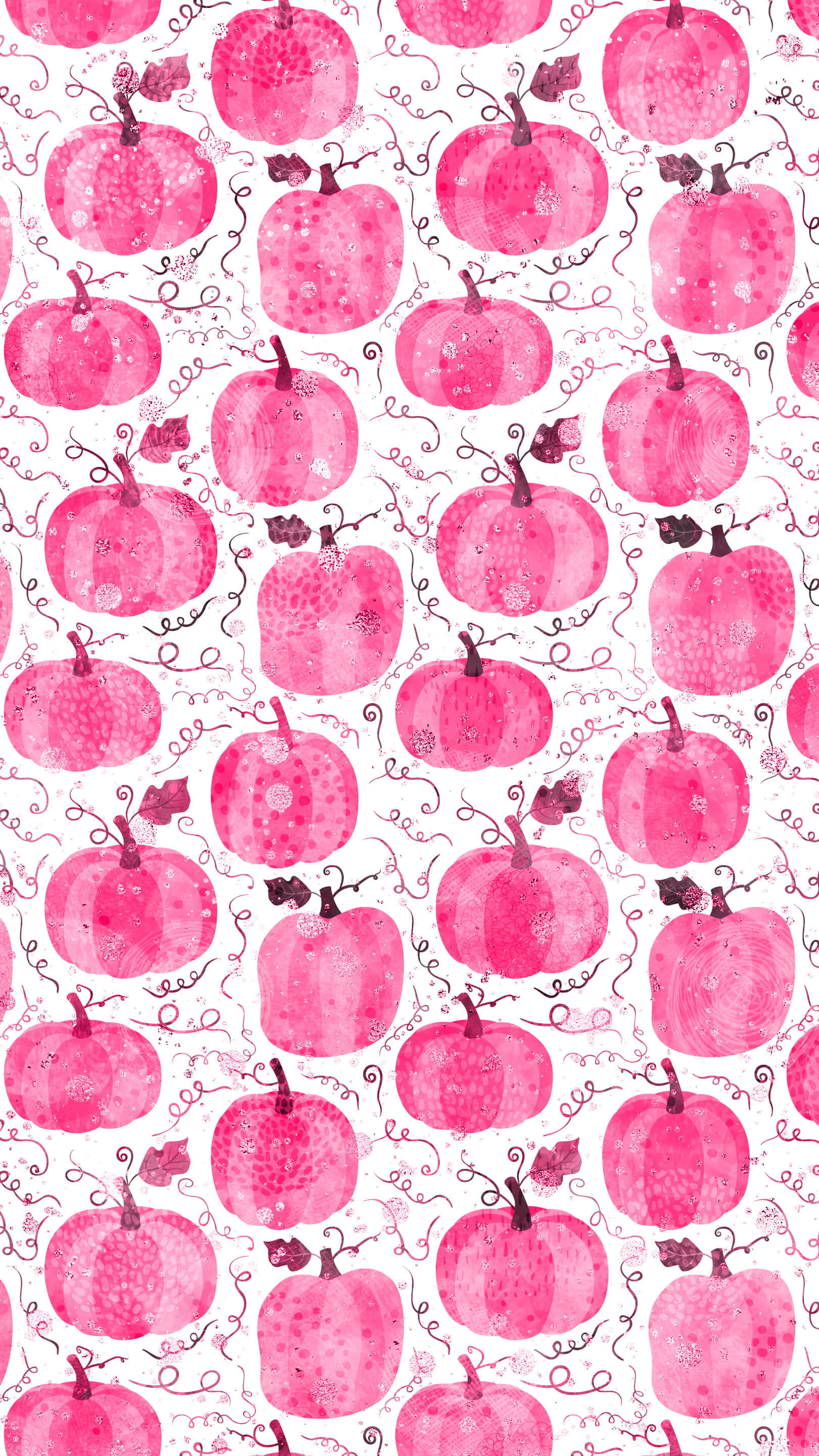 pink pumpkins, white background, swirling vines, 2K Phone Wallpaper