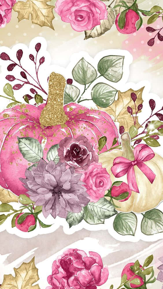 pink pumpkin, watercolor, autumn, SD Phone Wallpaper