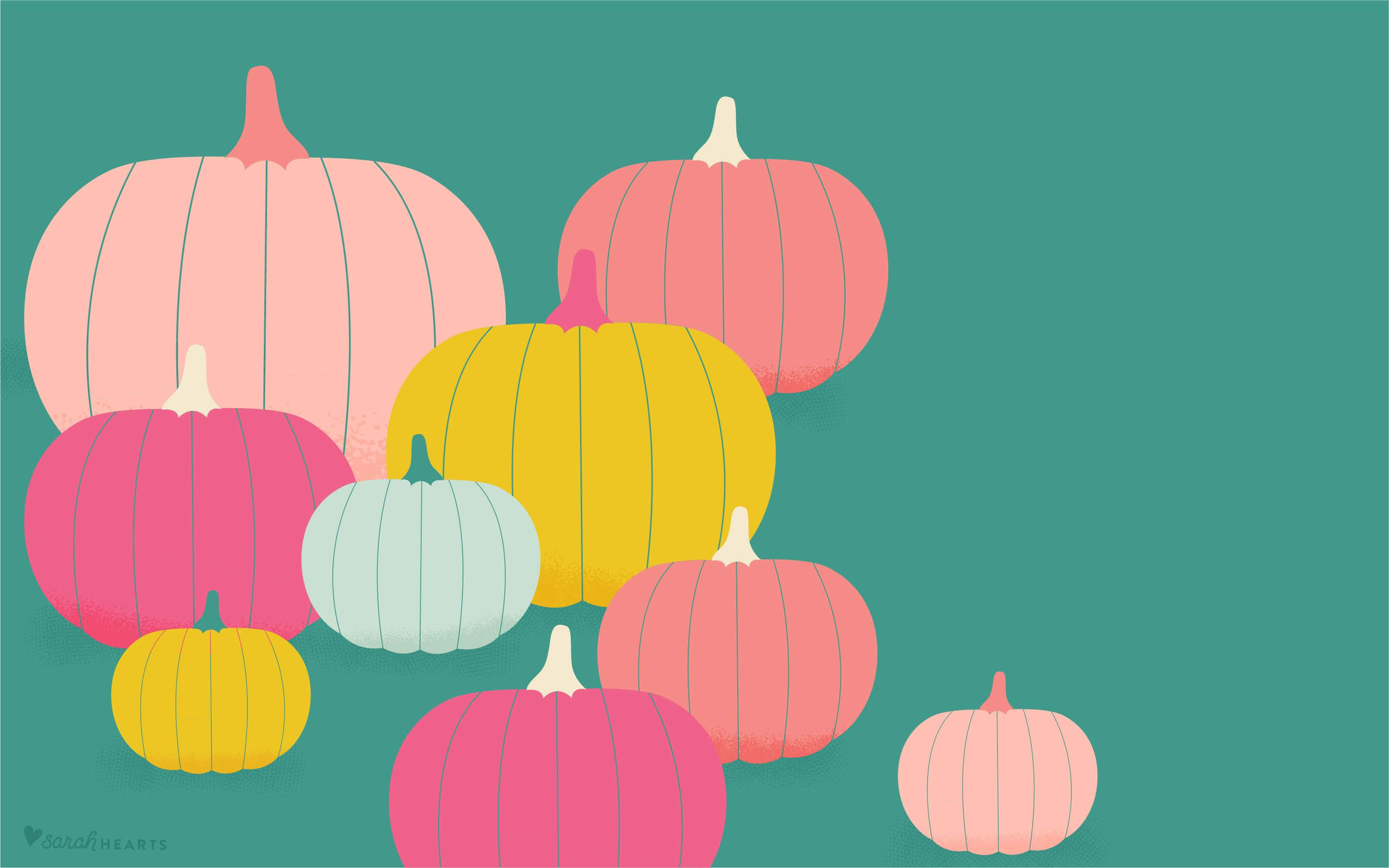 pink pumpkin, pastel pink, mint green, 2K Desktop Wallpaper