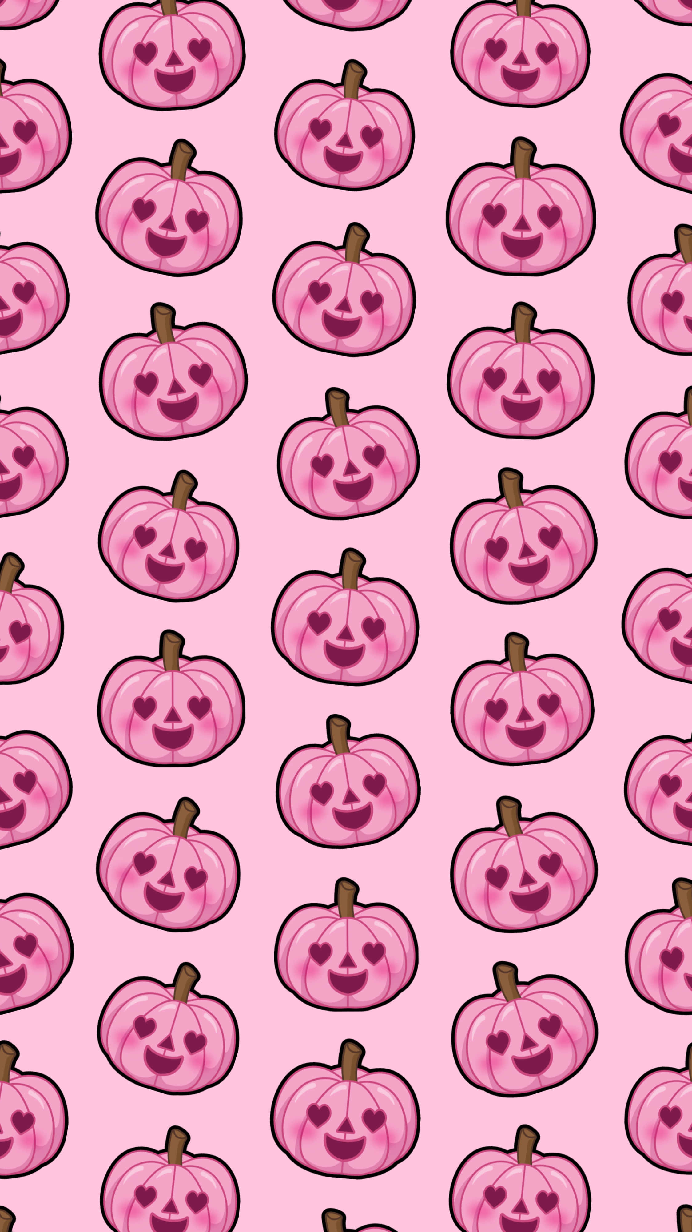 pink pumpkin, heart eyes, repeating pattern, 4K Phone Wallpaper