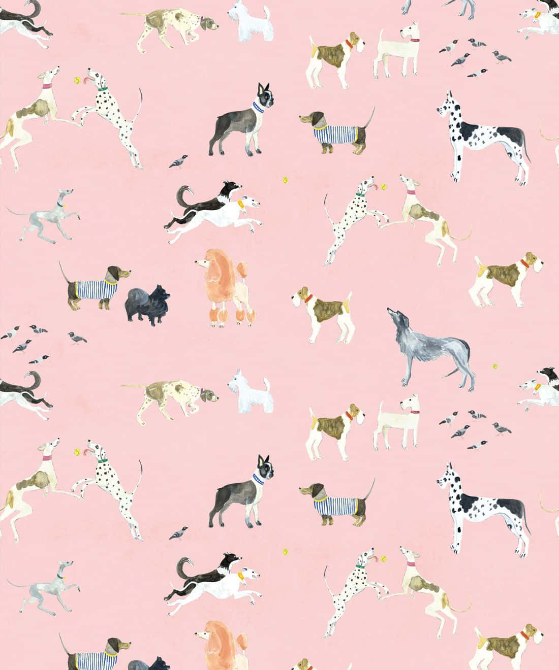 pink puppies, watercolor pattern, diverse dog breeds, HD Phone Wallpaper