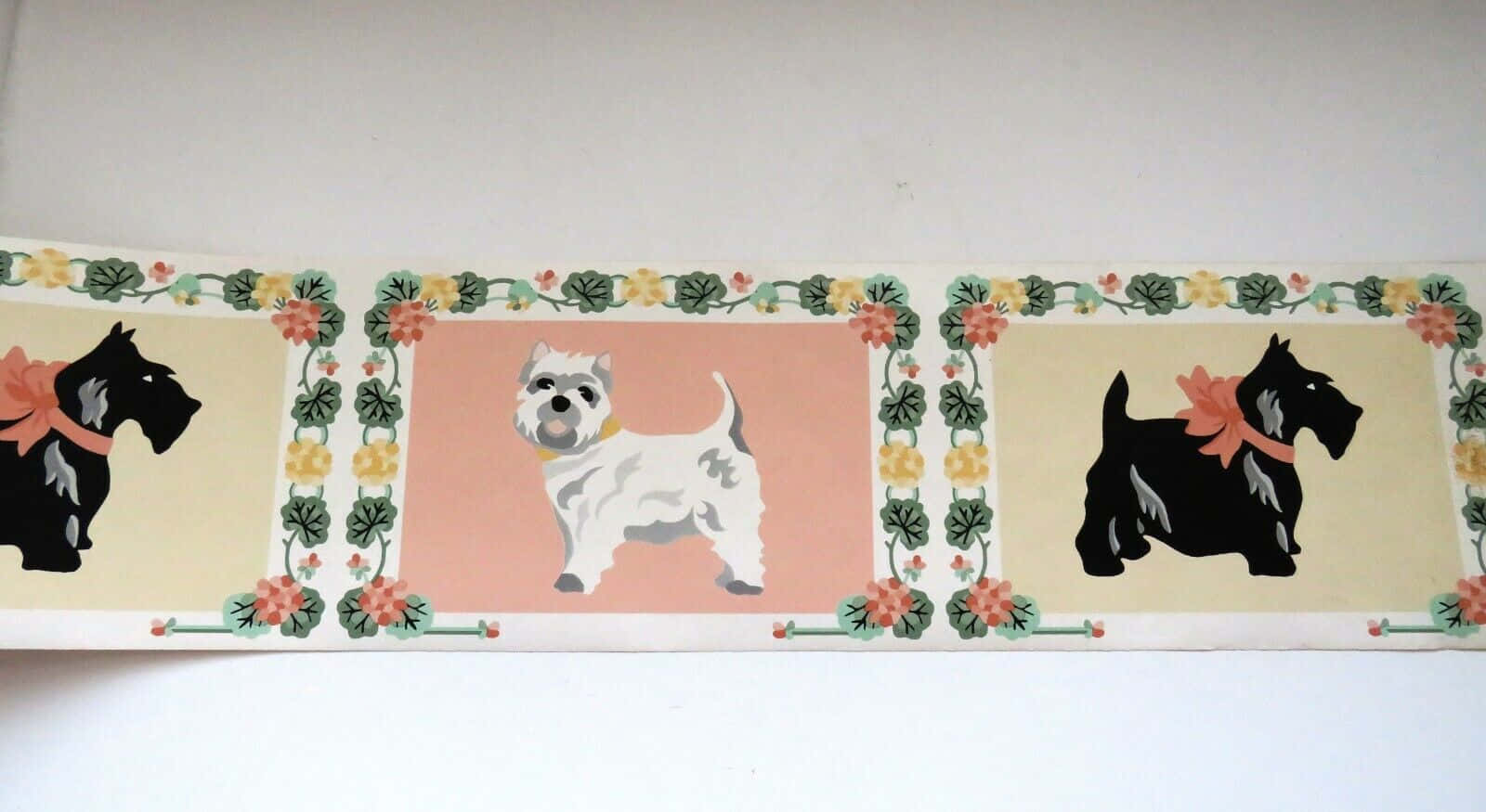 Pink Puppies, Scottish Terriers, floral frames, HD Desktop Wallpaper