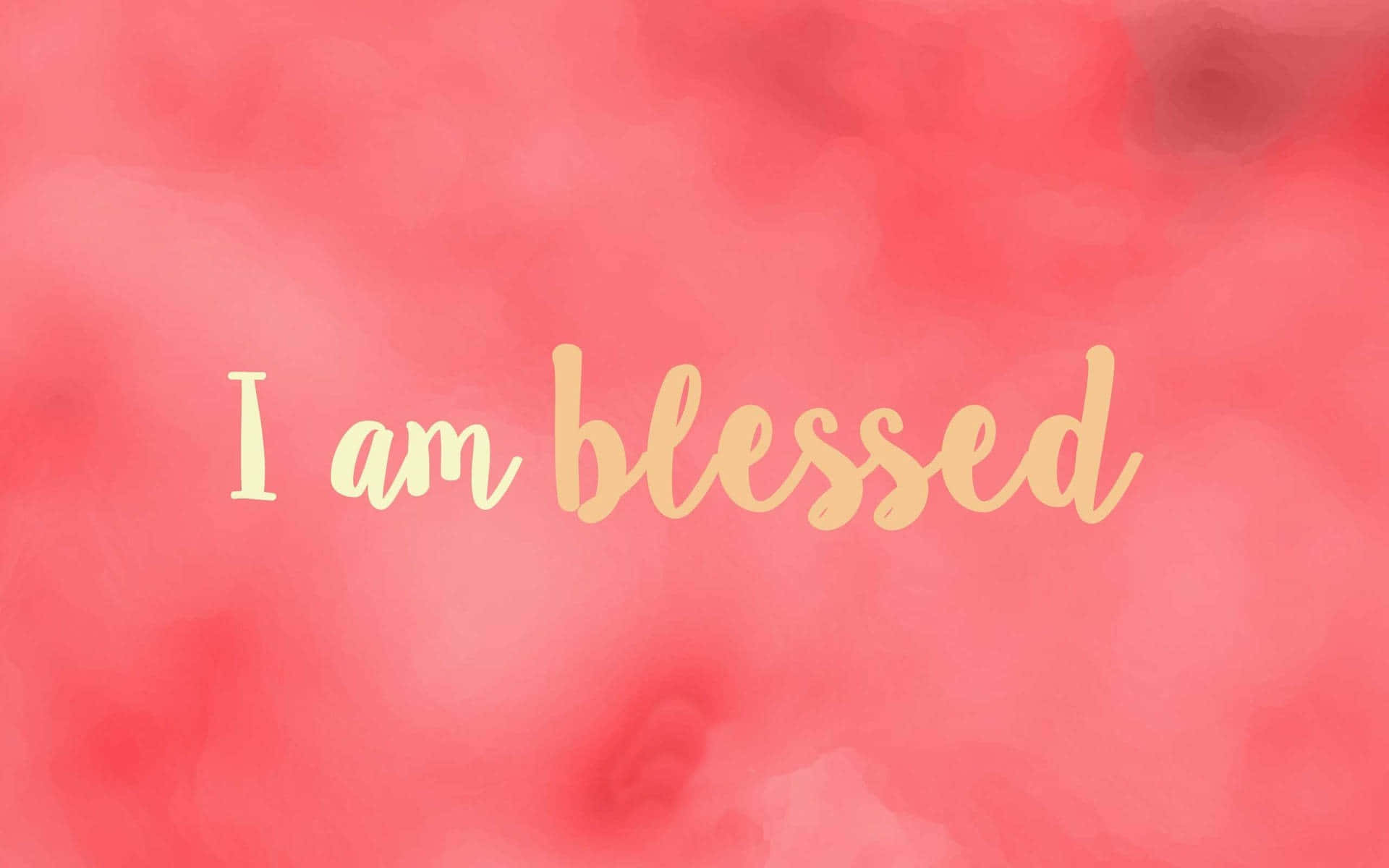 soft coral watercolor background, golden cursive text, I am blessed, Full HD Desktop Wallpaper