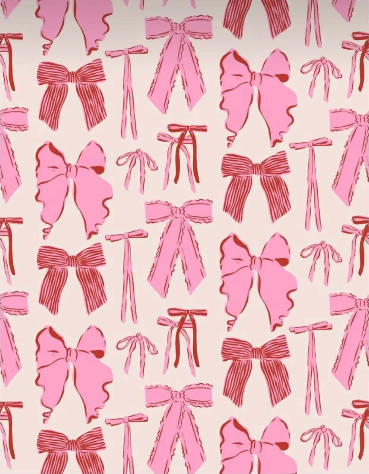 pink bow pattern, red bows, soft beige background, HD Phone Wallpaper