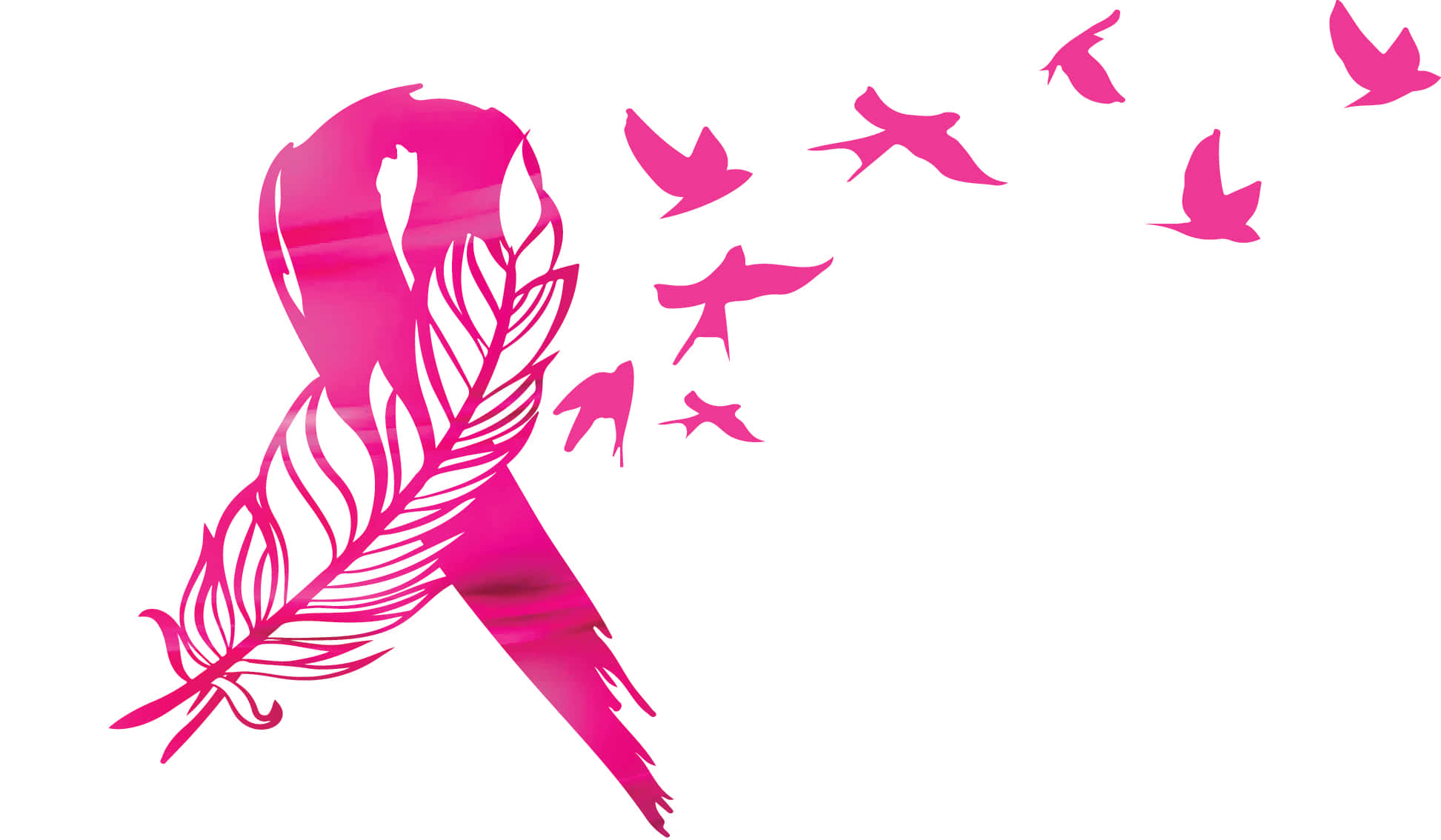 Pink Ribbon, feather, birds flying away, Full HD Desktop Wallpaper
