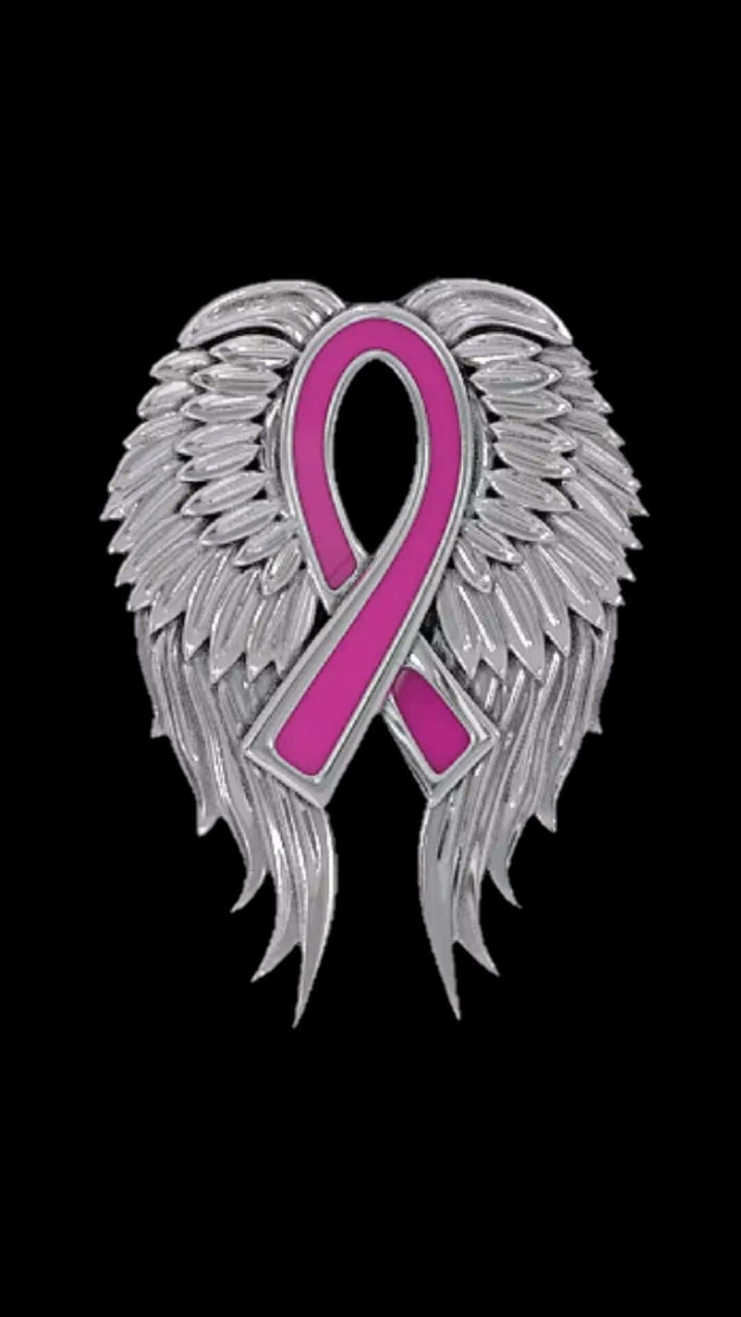 Pink Ribbon, metallic pink, silver angel wings, Full HD Phone Wallpaper