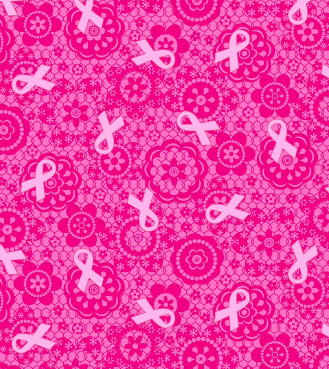 Pink Ribbon, lace floral patterns, white breast cancer awareness ribbons, SD Phone Wallpaper