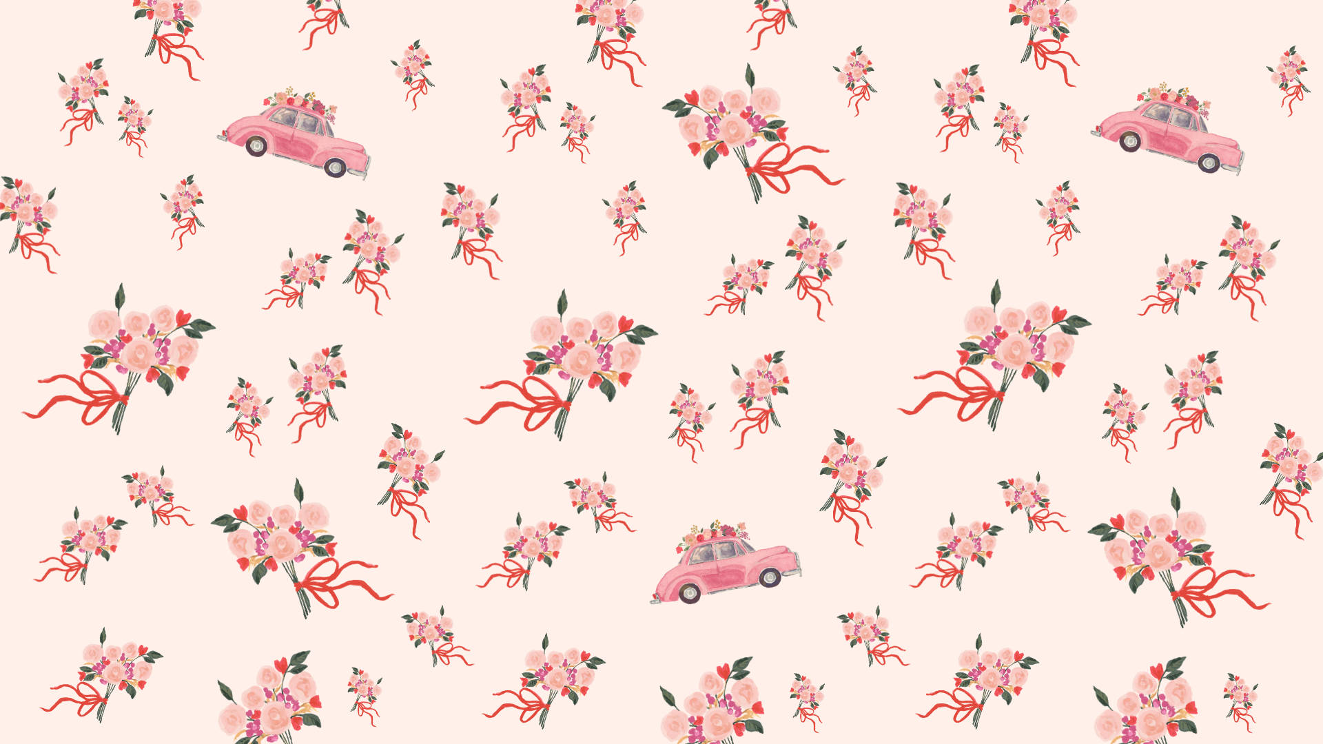 Pink Roses, Valentines Day, vintage cars, Full HD Desktop Wallpaper