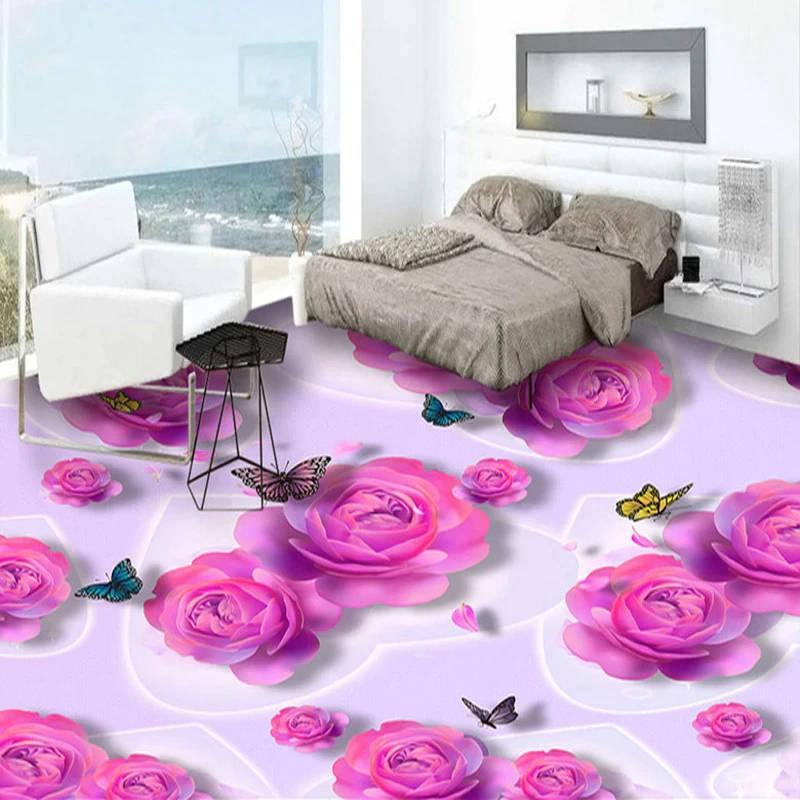 pink roses floor design, vibrant pink roses, fluttering butterflies, SD Desktop Wallpaper