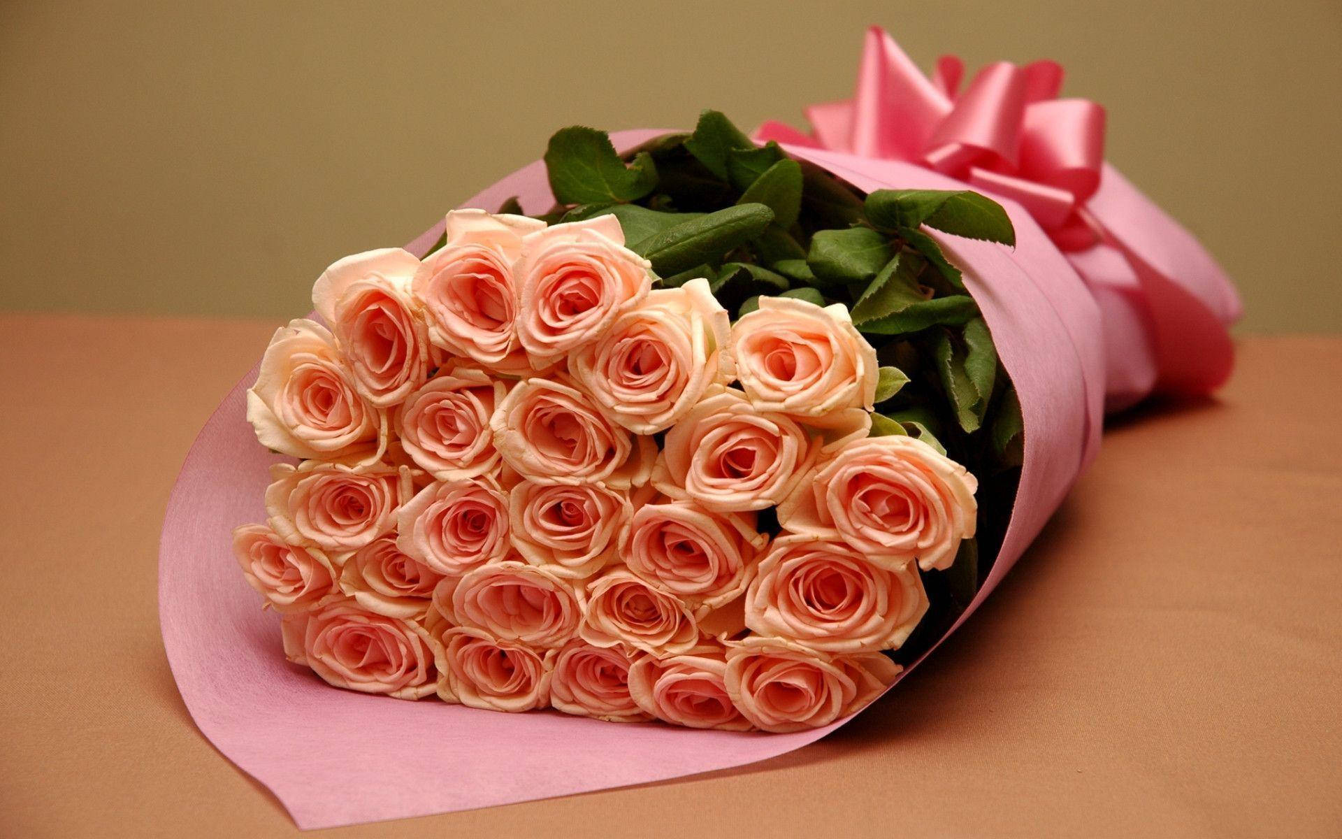 salmon pink roses bouquet, peach roses, pink paper, Full HD Desktop Wallpaper