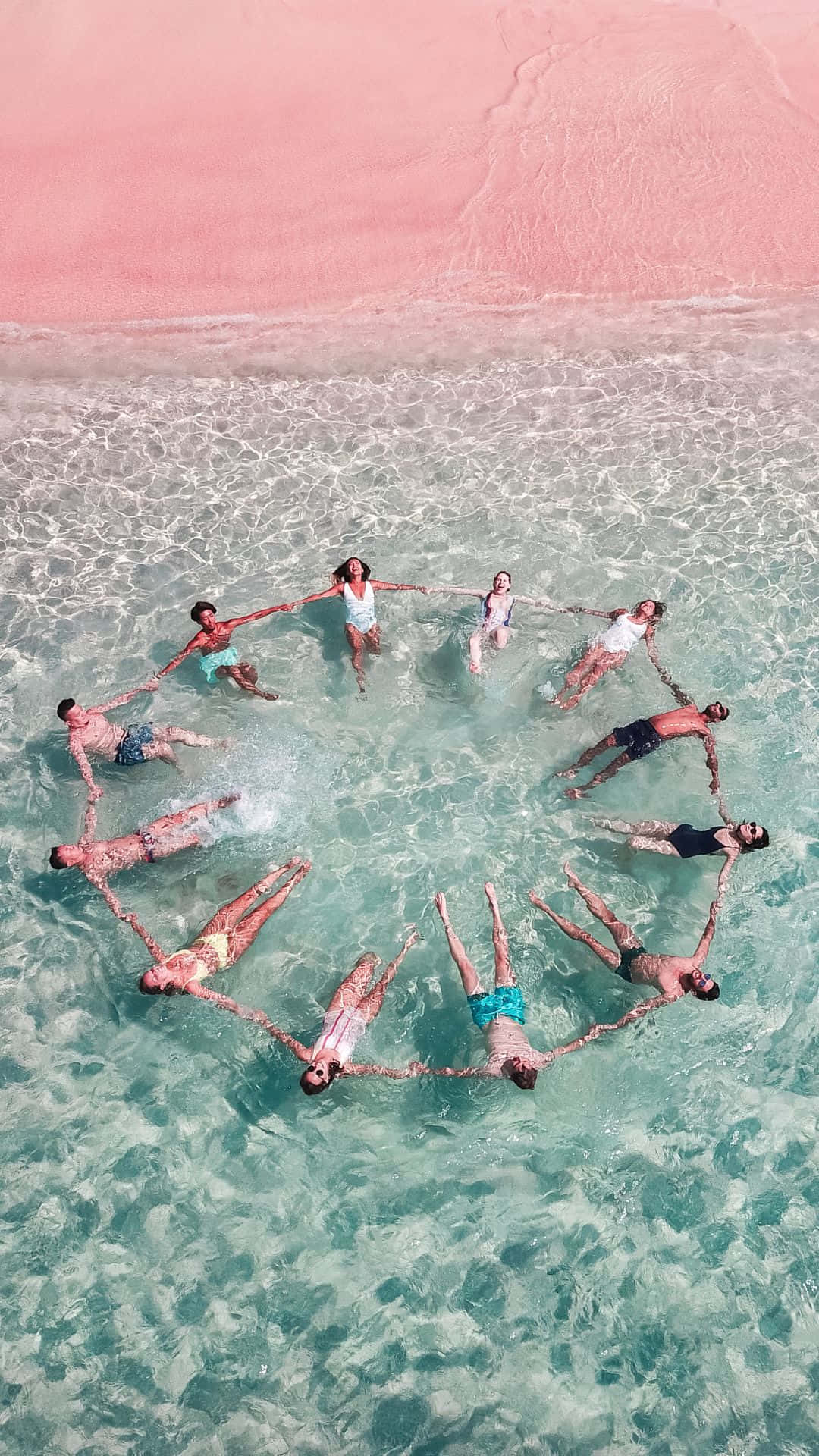 pink sand beach, turquoise water, sunset, Full HD Phone Wallpaper