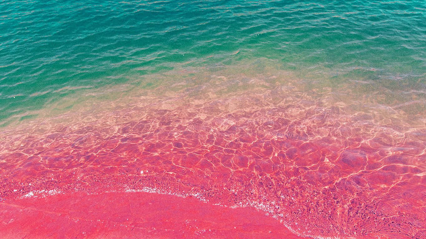 Pink Sand Beach, Sunset, vibrant red, HD Desktop Wallpaper