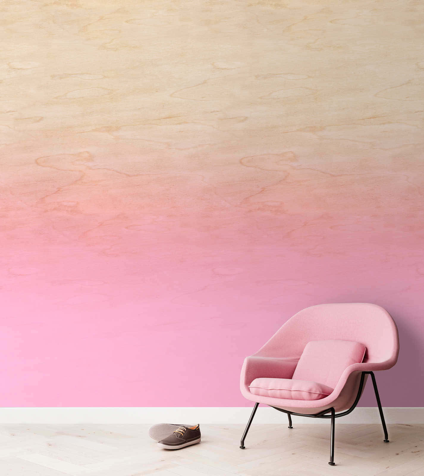 pink ombre wall, modern pink armchair, single shoe, HD Phone Wallpaper