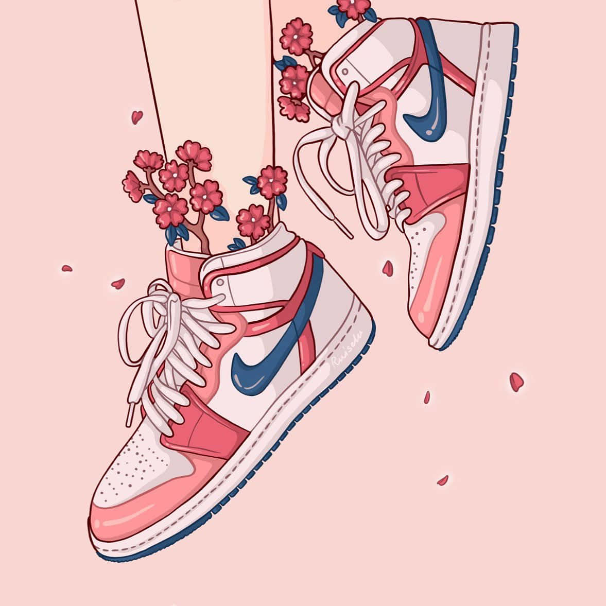 Pink Shoes, cherry blossoms, white sneakers, SD Desktop Wallpaper